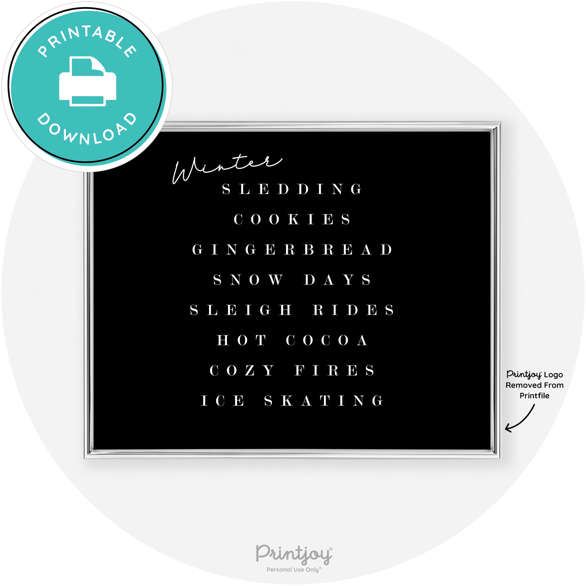 Winter Favorite Things Modern Chic Wall Art Decor Free Printable