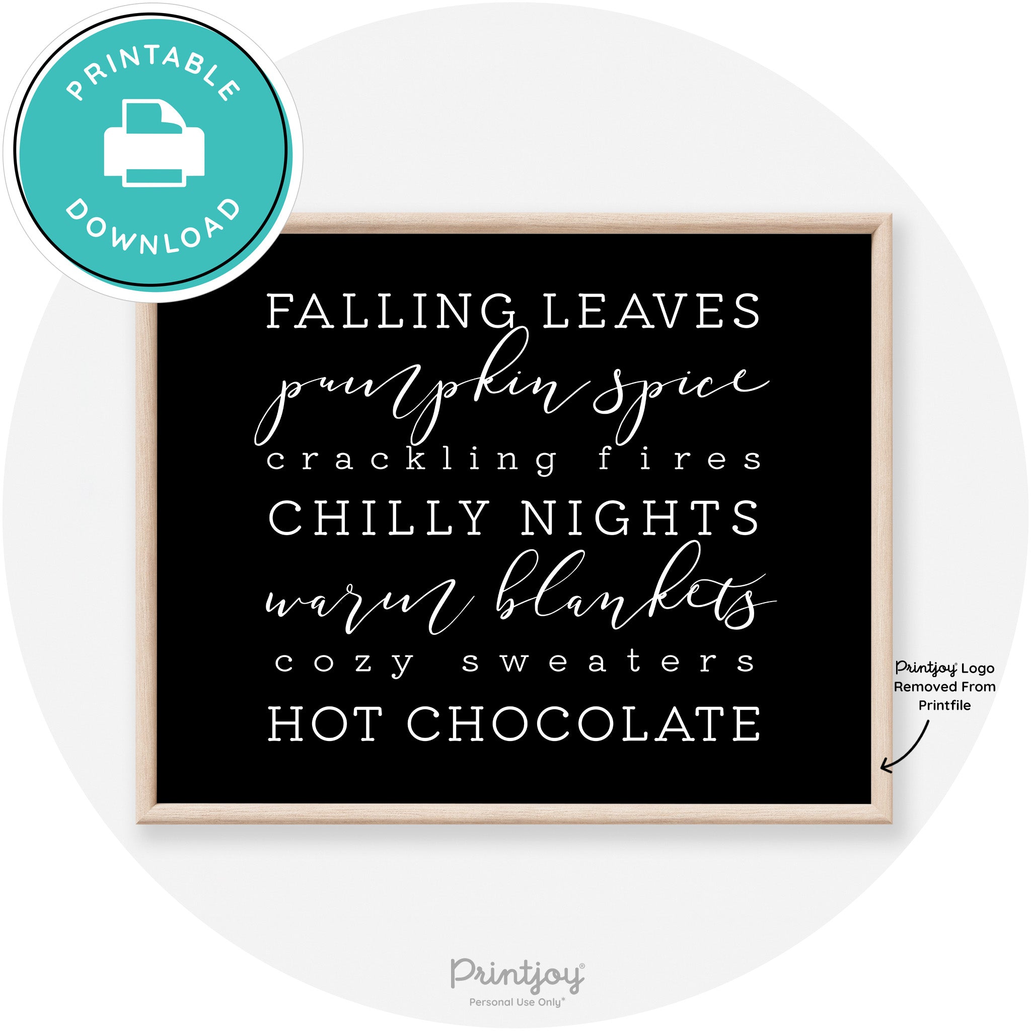 Fall Favorite Things Modern Transitional Decor Wall Art Printable