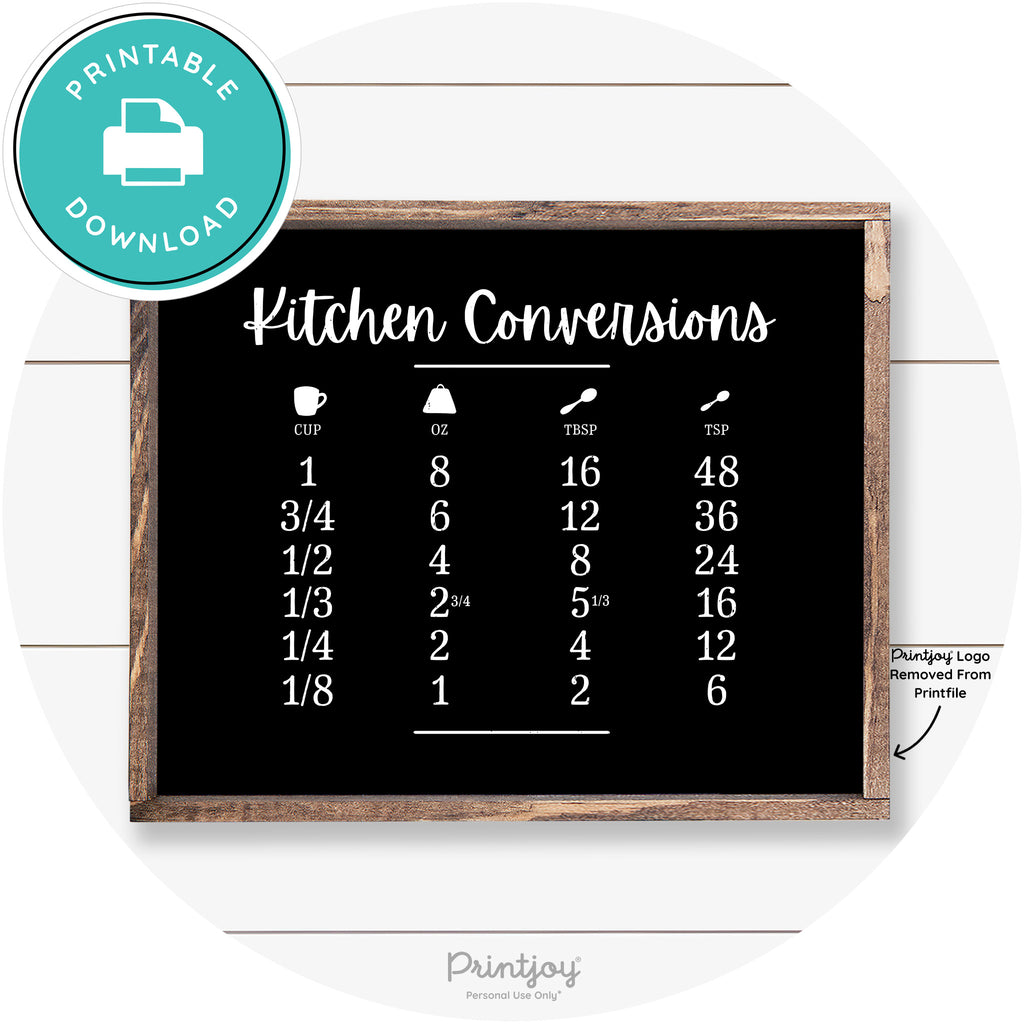 Kitchen Conversions Measuring Guide Farmhouse Art Free Printable