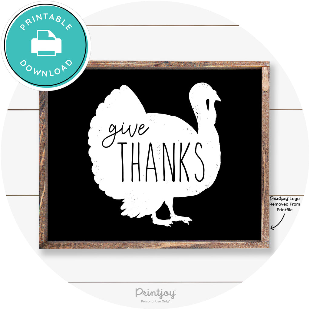 Give Thanks Turkey Thanksgiving Farmhouse Wall Art Free Printable