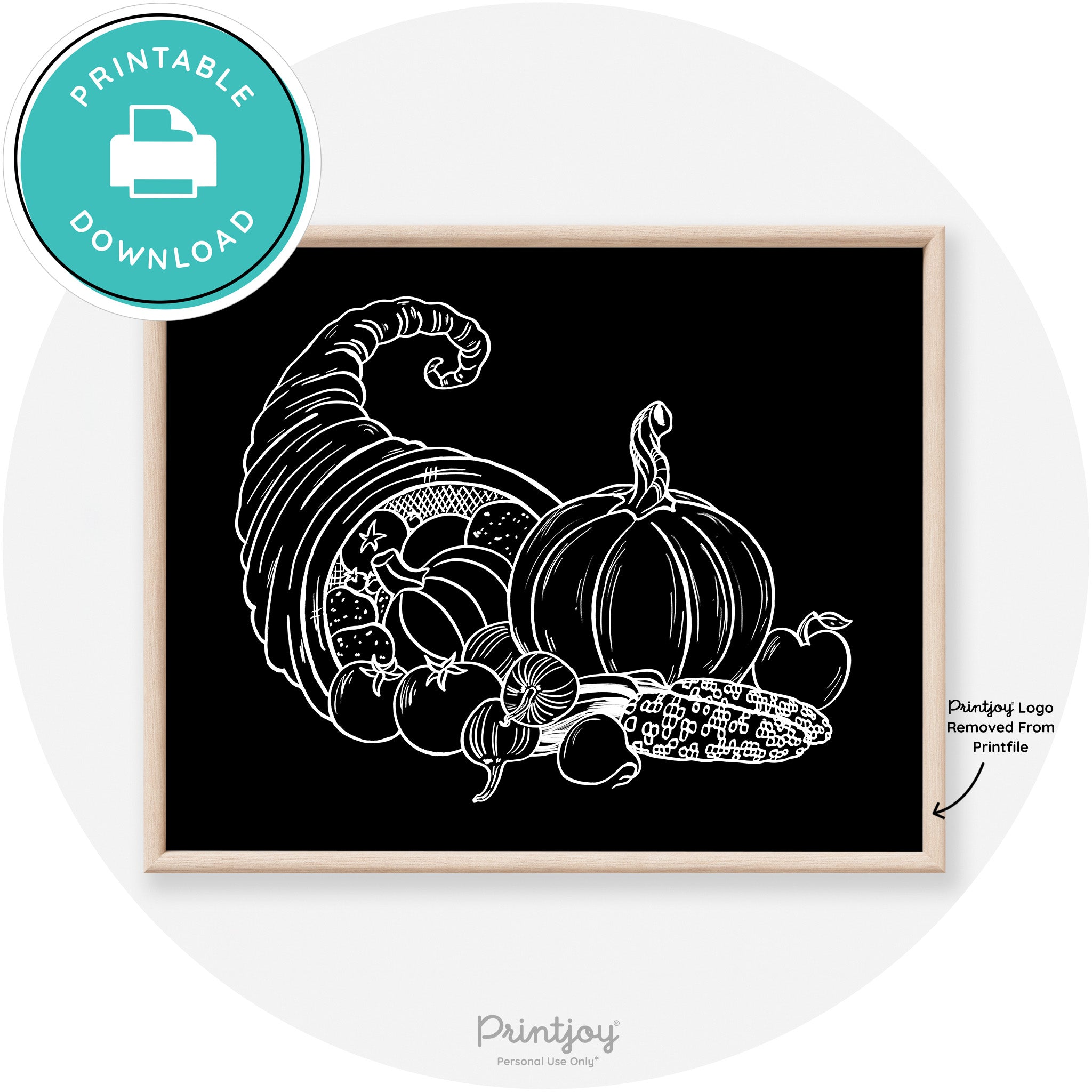 Cornucopia Drawing Thanksgiving Transitional Wall Art Free Printable