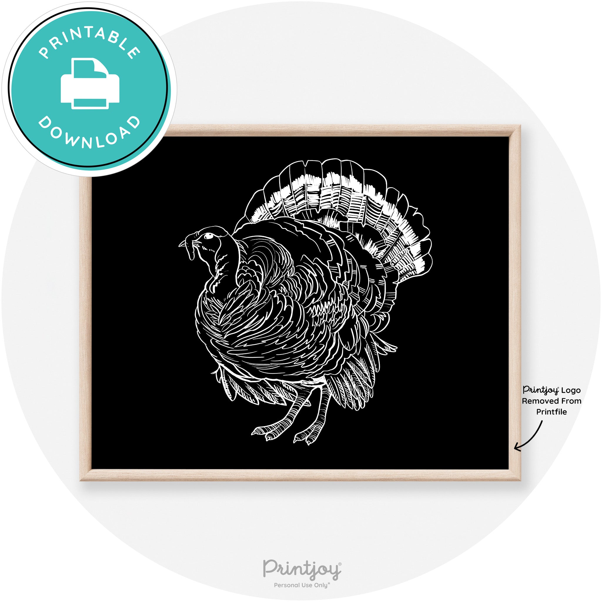 Turkey Drawing Thanksgiving Transitional Wall Art Decor Free Printable