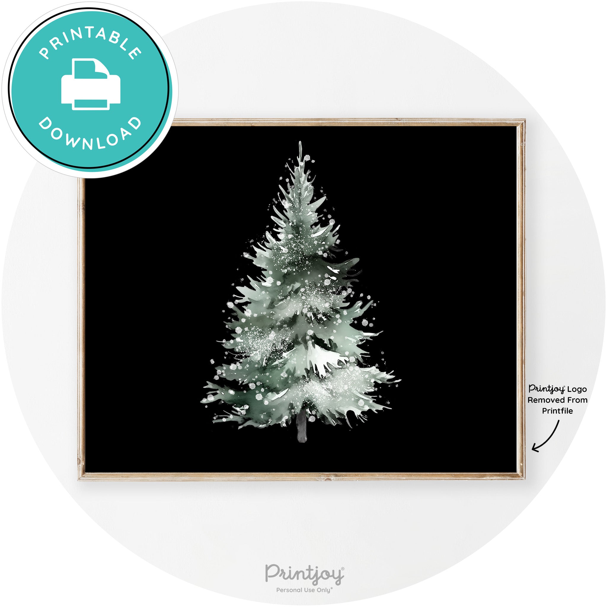 Snowy Christmas Tree Watercolor Transitional Wall Art Free Printable - Printjoy