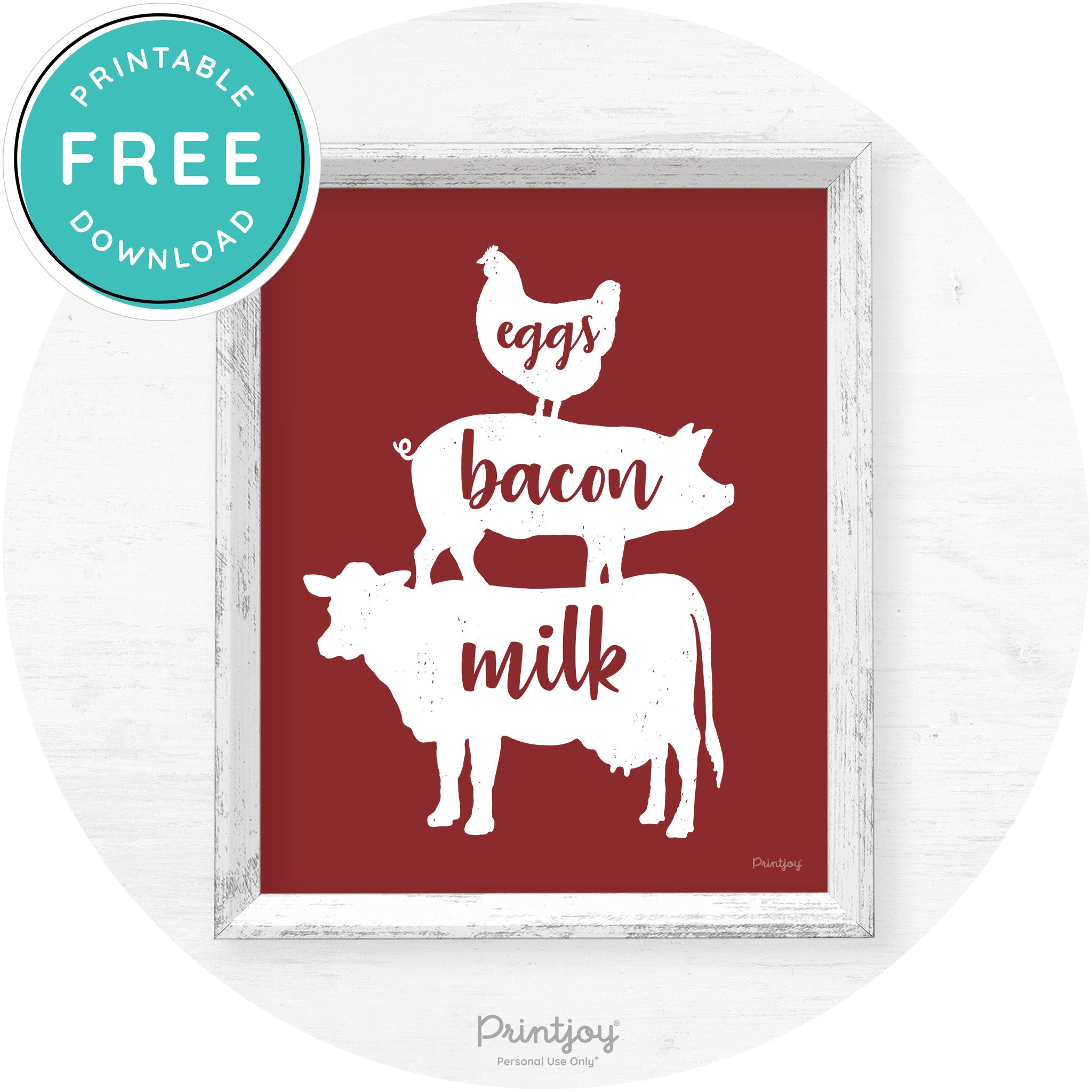 Stacked Farm Animals Eggs Bacon Milk Farmhouse Art Free Printable