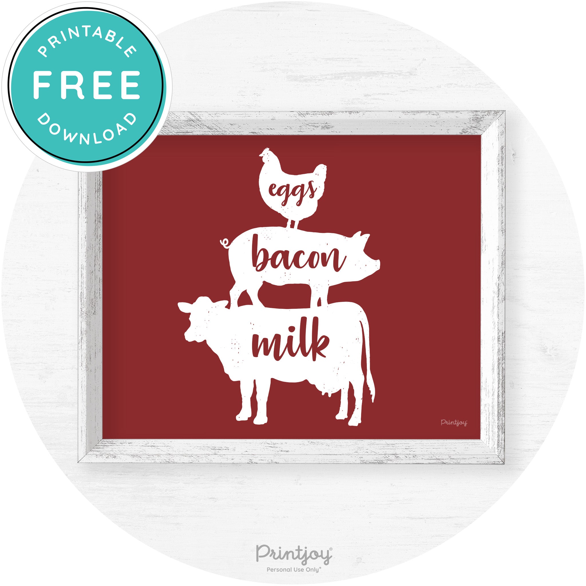 Stacked Farm Animals Eggs Bacon Milk Farmhouse Art Free Printable