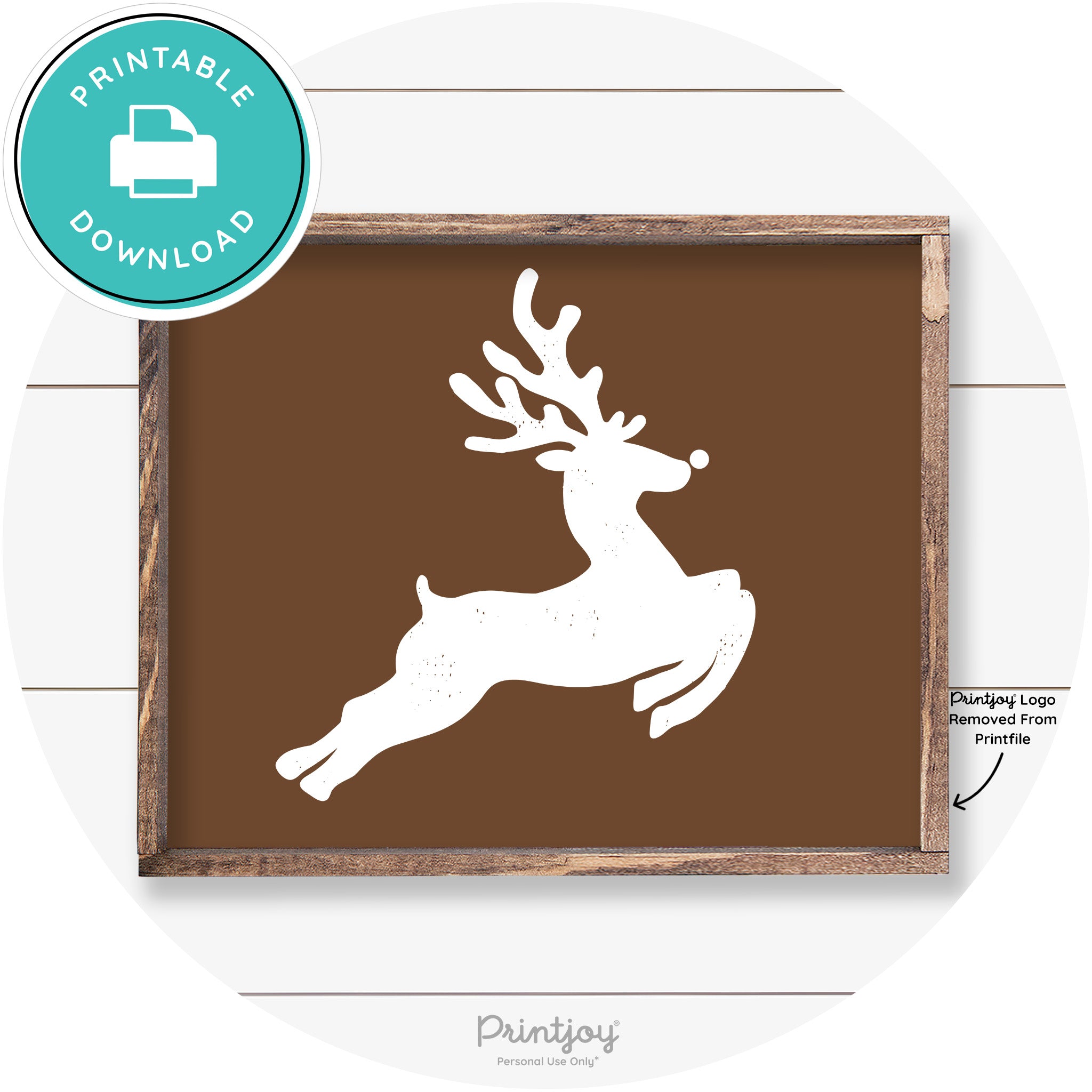 Flying Reindeer Silhouette Christmas Farmhouse Wall Art Free Printable - Printjoy