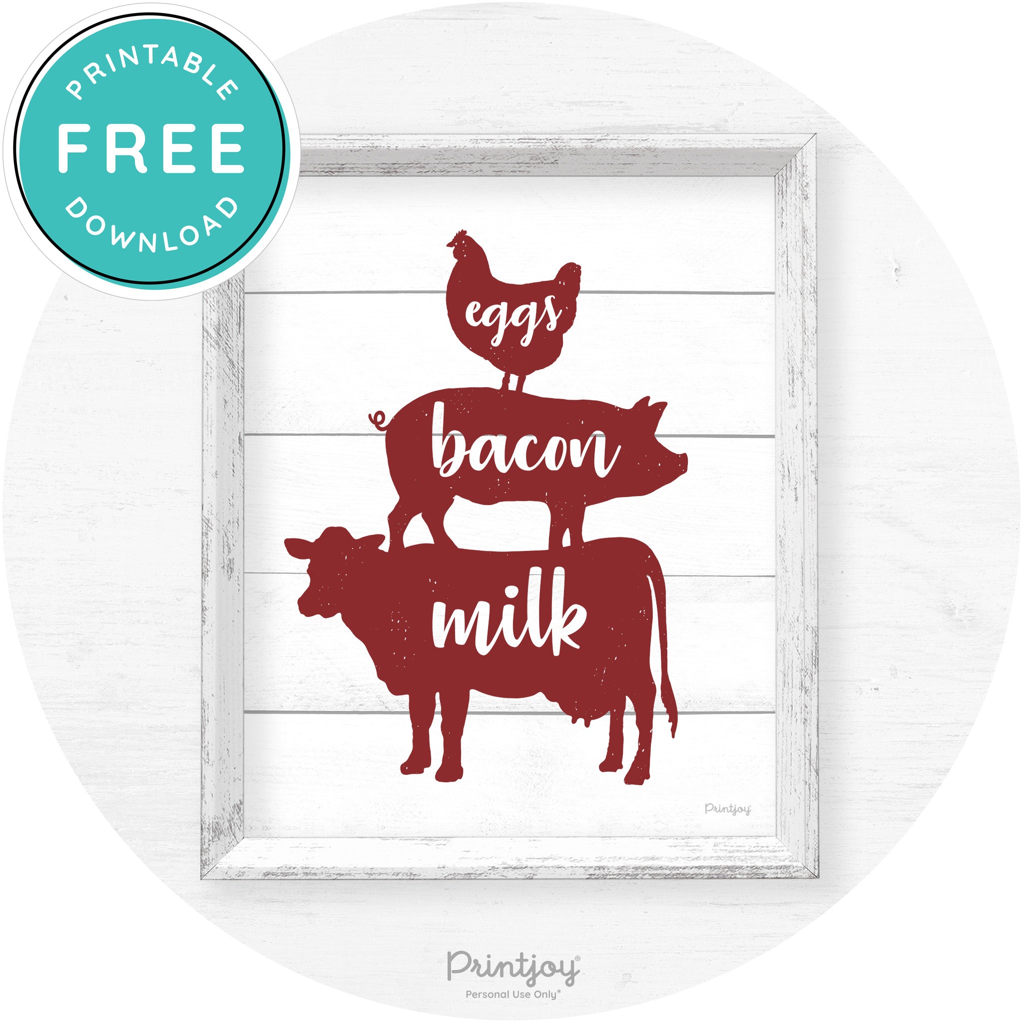 Stacked Farm Animals Eggs Bacon Milk Farmhouse Art Free Printable