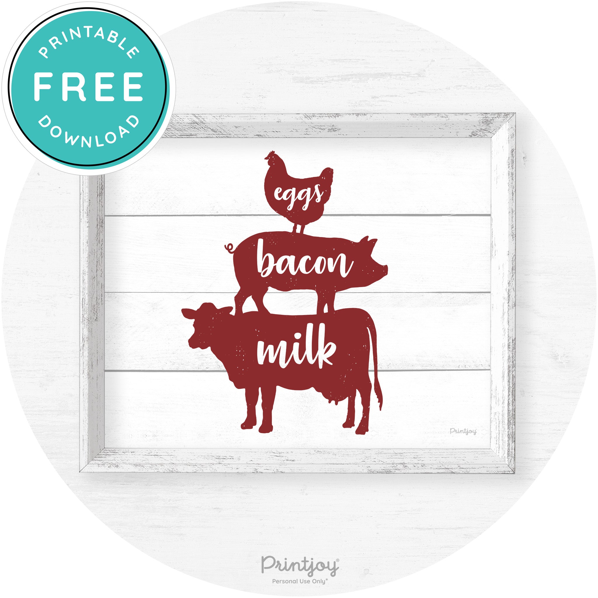 Stacked Farm Animals Eggs Bacon Milk Farmhouse Art Free Printable