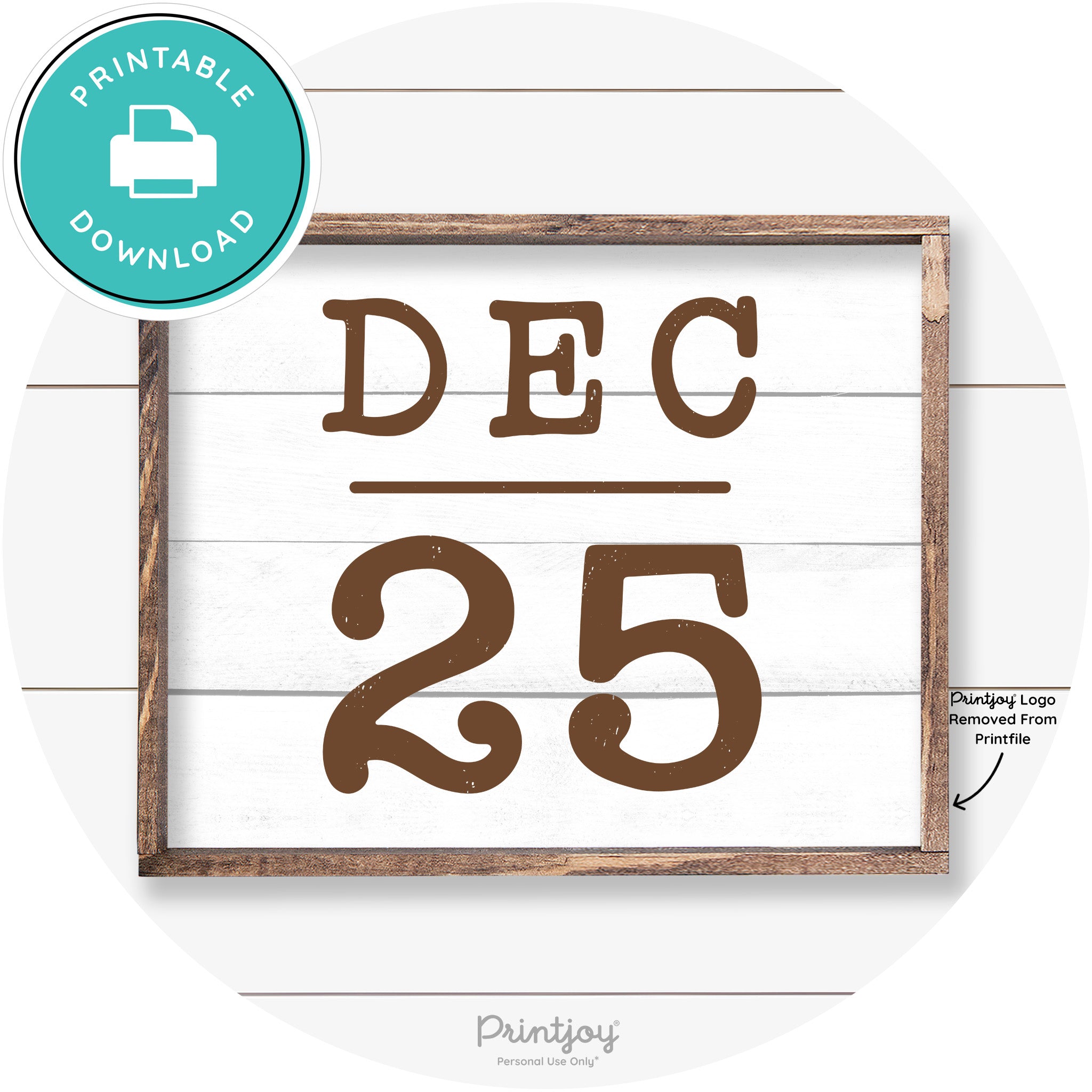 Dec 25 Christmas Rustic Farmhouse Wall Art Decor Free Printable