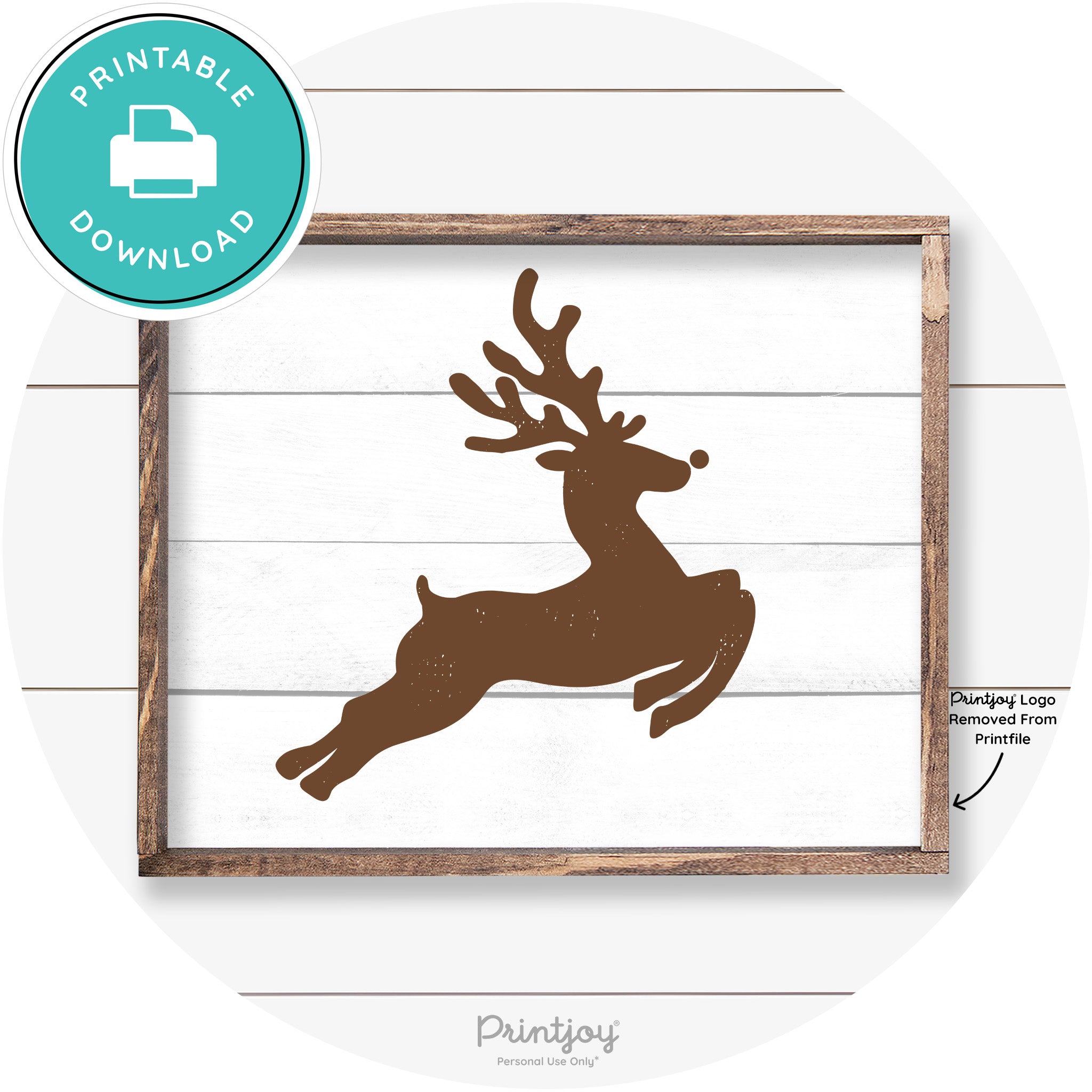 Flying Reindeer Silhouette Christmas Farmhouse Wall Art Free Printable - Printjoy