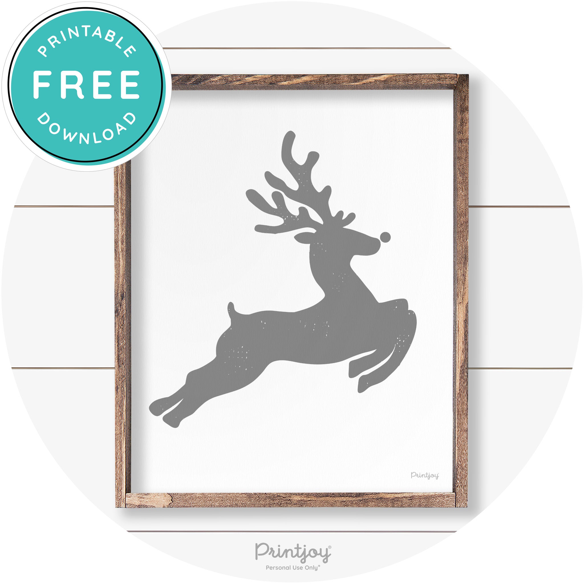 Flying Reindeer Silhouette Christmas Farmhouse Wall Art Free Printable - Printjoy