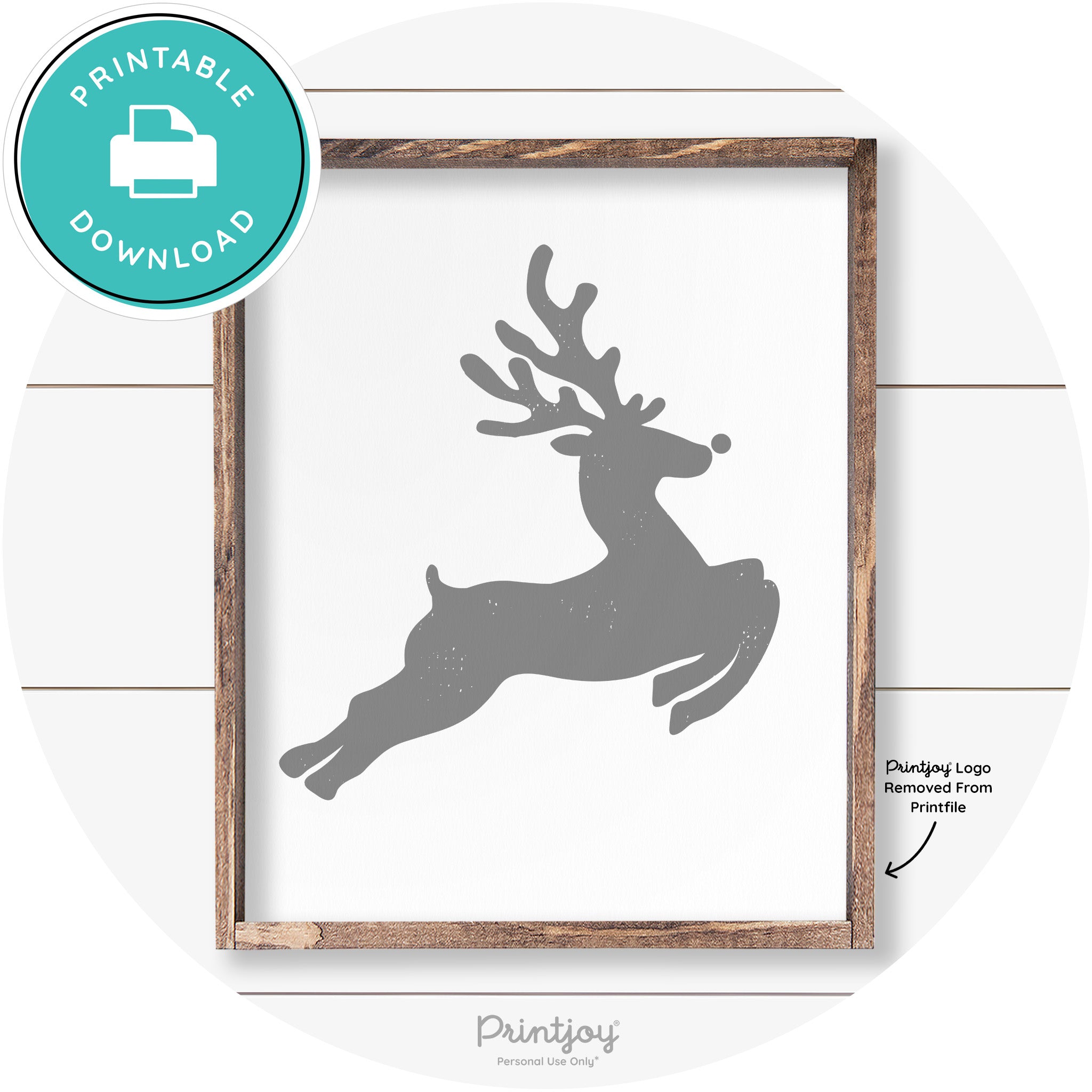 Flying Reindeer Silhouette Christmas Farmhouse Wall Art Free Printable - Printjoy