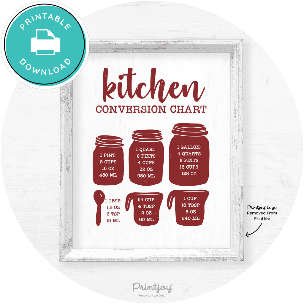Measuring Cups Kitchen Conversion Chart Farmhouse Art Free Printable