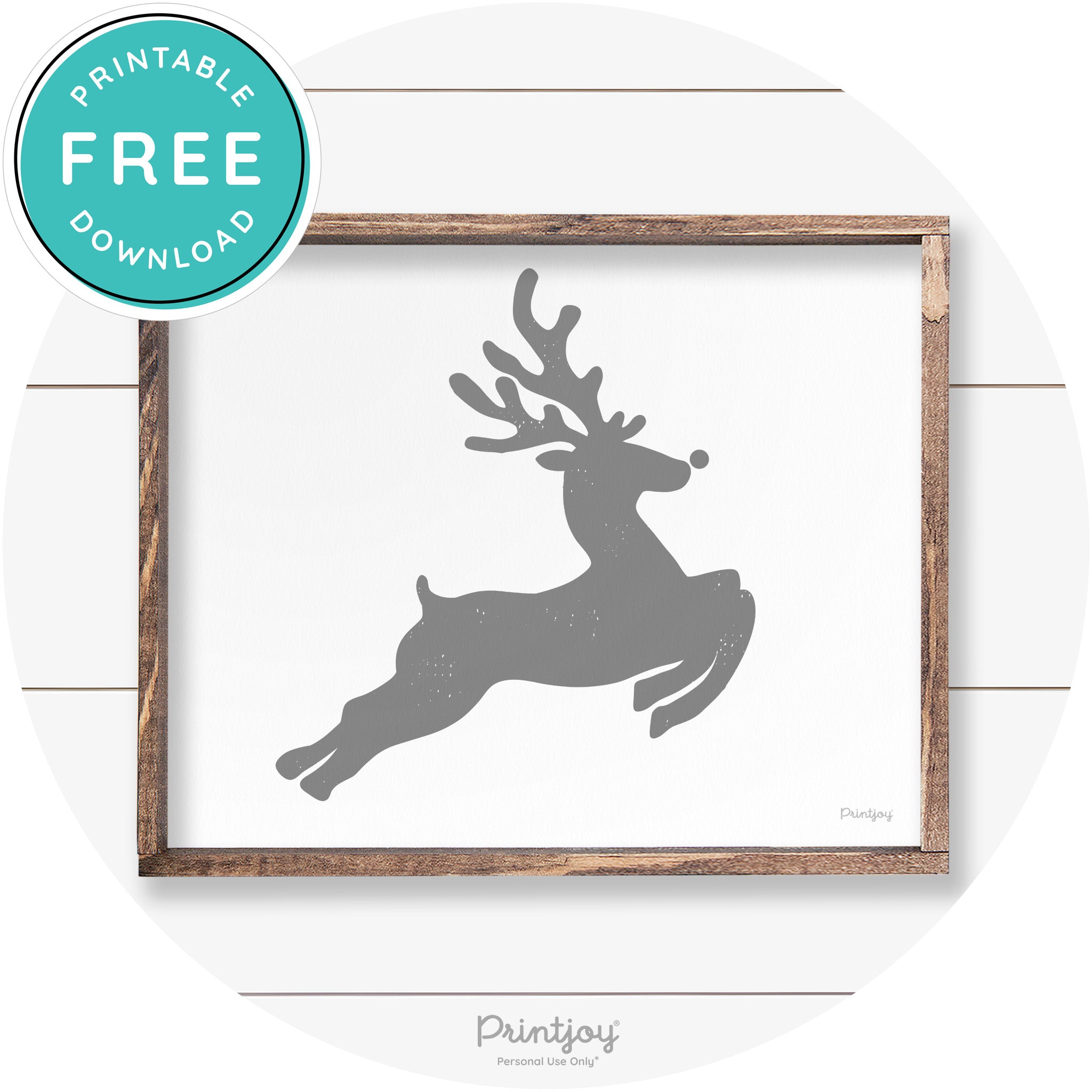 Flying Reindeer Silhouette Christmas Farmhouse Wall Art Free Printable - Printjoy
