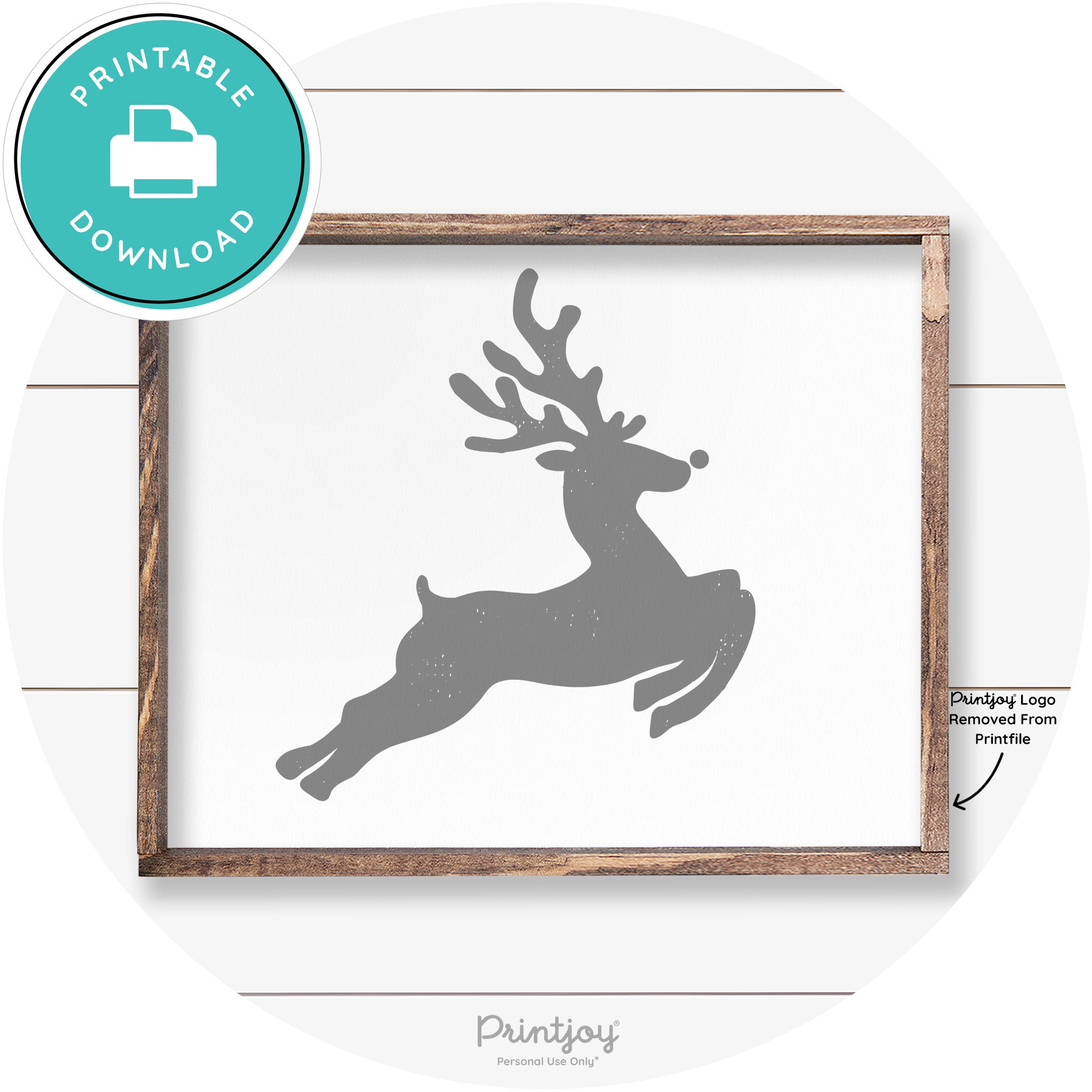 Flying Reindeer Silhouette Christmas Farmhouse Wall Art Free Printable - Printjoy