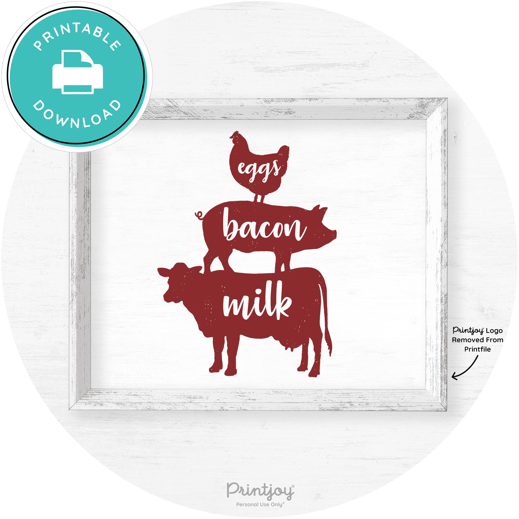 Stacked Farm Animals Eggs Bacon Milk Farmhouse Art Free Printable