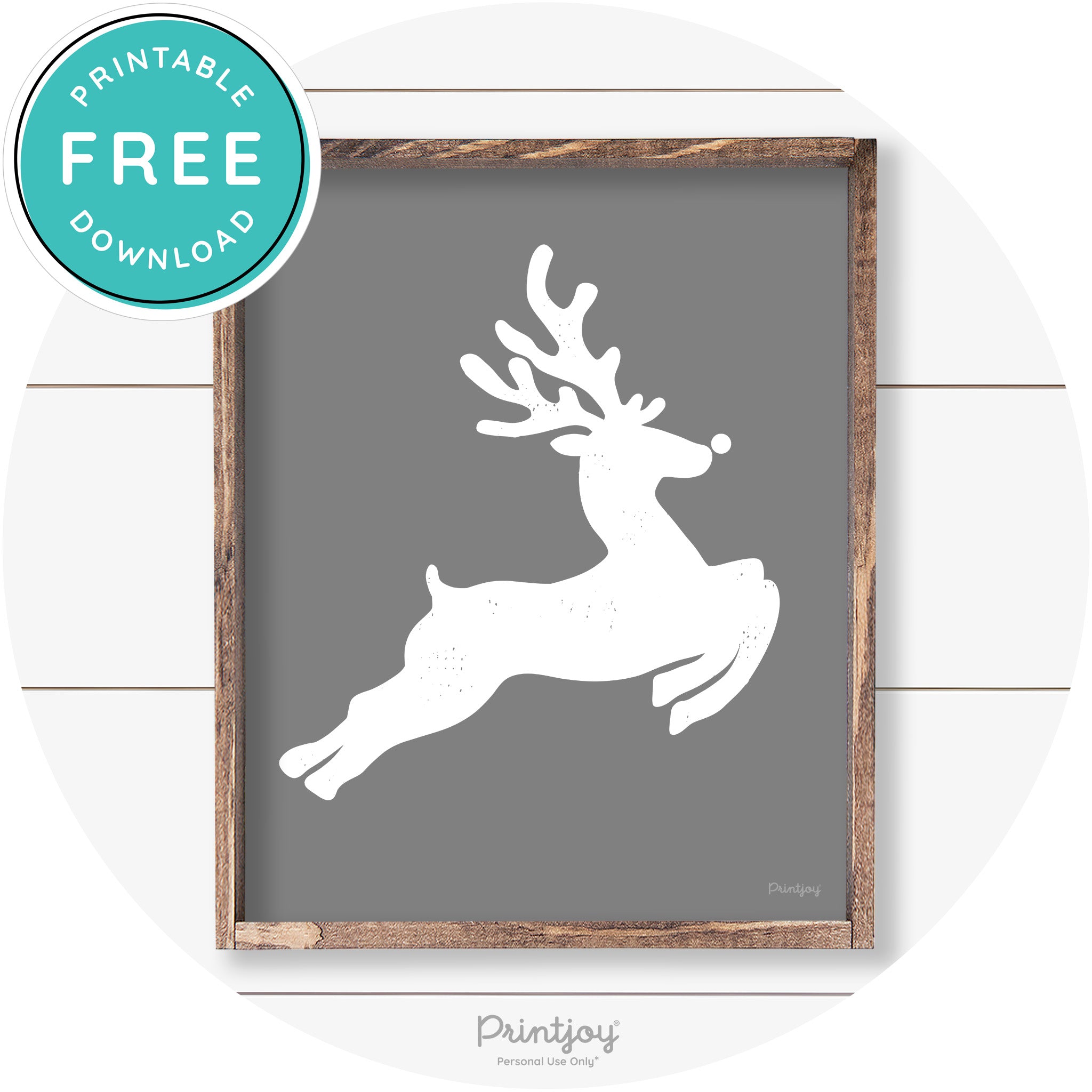 Flying Reindeer Silhouette Christmas Farmhouse Wall Art Free Printable - Printjoy