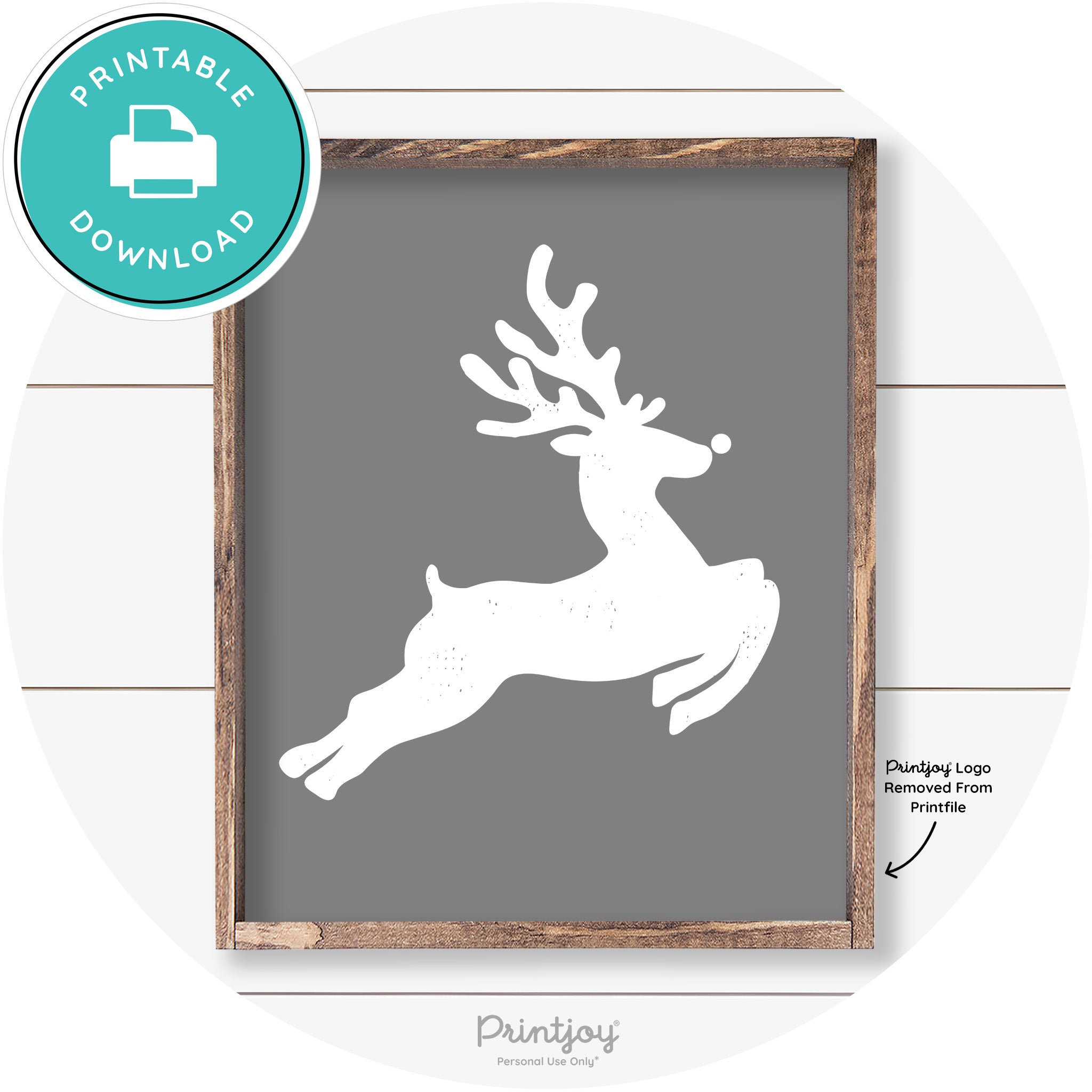 Flying Reindeer Silhouette Christmas Farmhouse Wall Art Free Printable - Printjoy