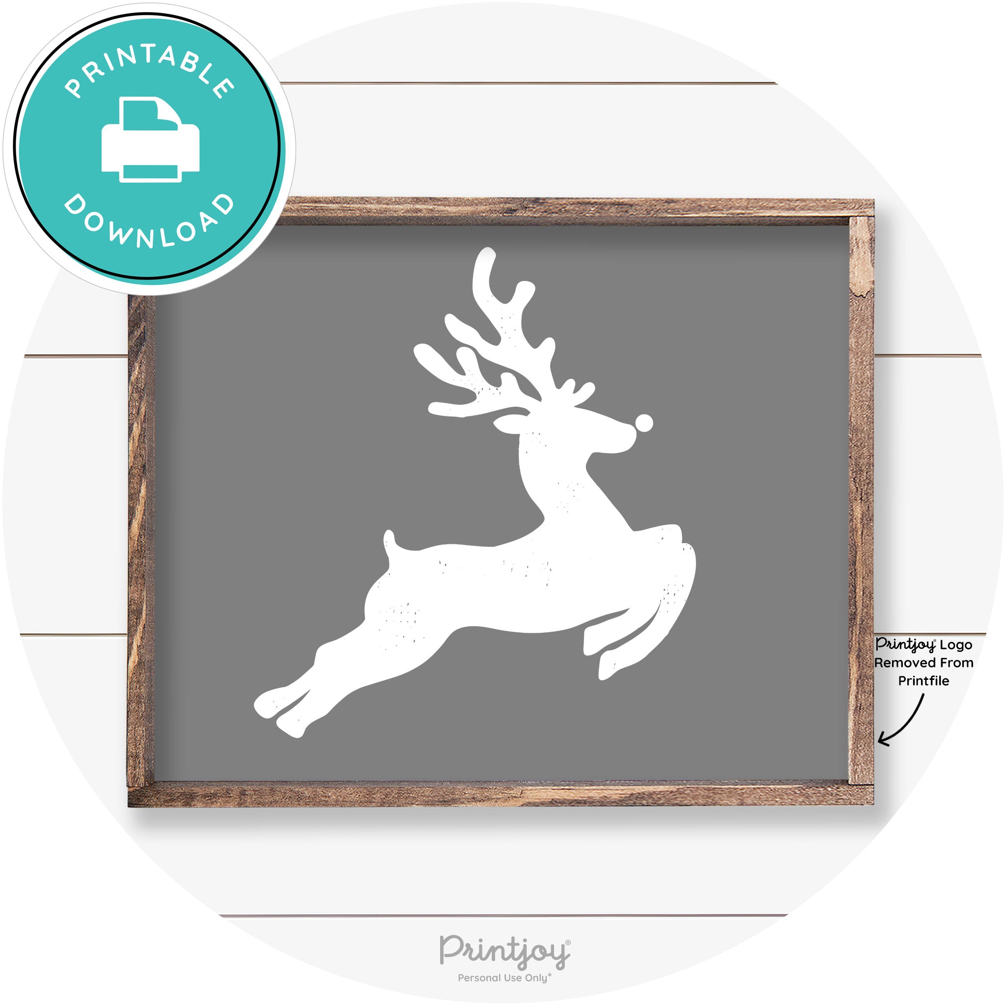 Flying Reindeer Silhouette Christmas Farmhouse Wall Art Free Printable - Printjoy