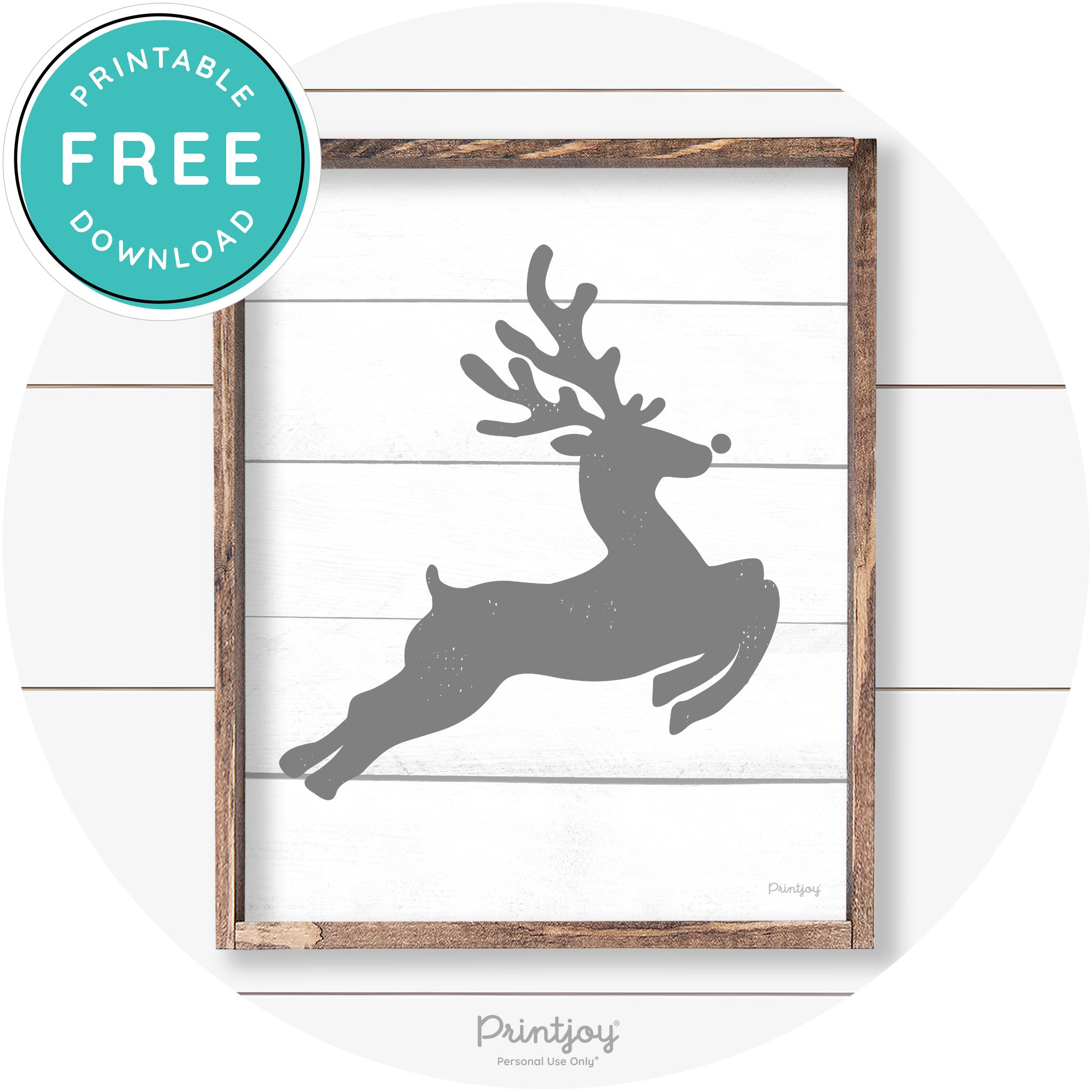 Flying Reindeer Silhouette Christmas Farmhouse Wall Art Free Printable - Printjoy