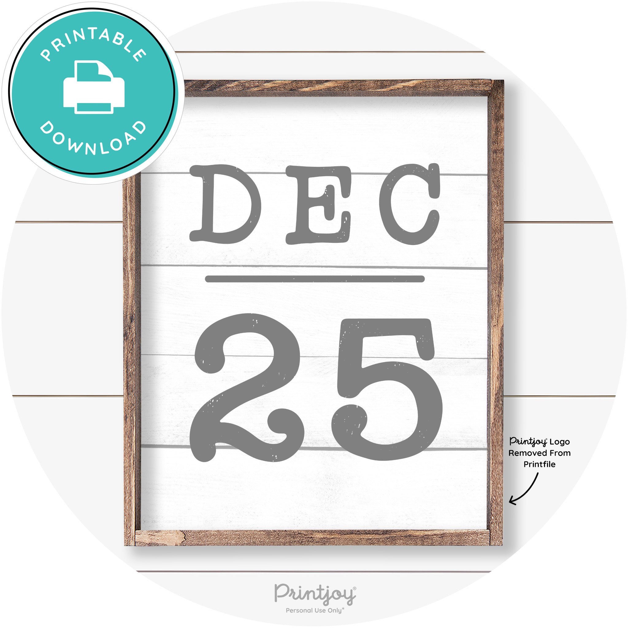 Dec 25 Christmas Rustic Farmhouse Wall Art Decor Free Printable