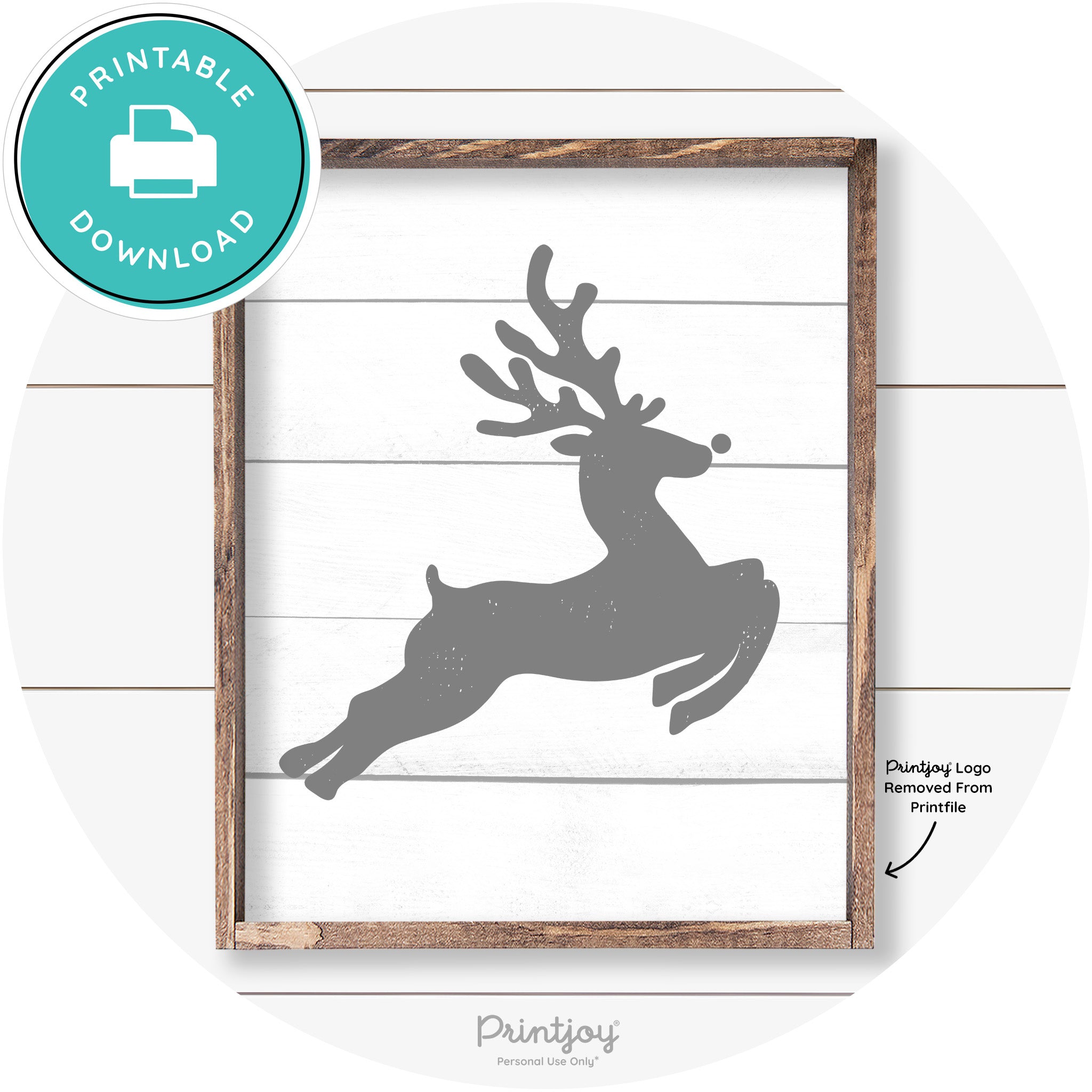 Flying Reindeer Silhouette Christmas Farmhouse Wall Art Free Printable - Printjoy
