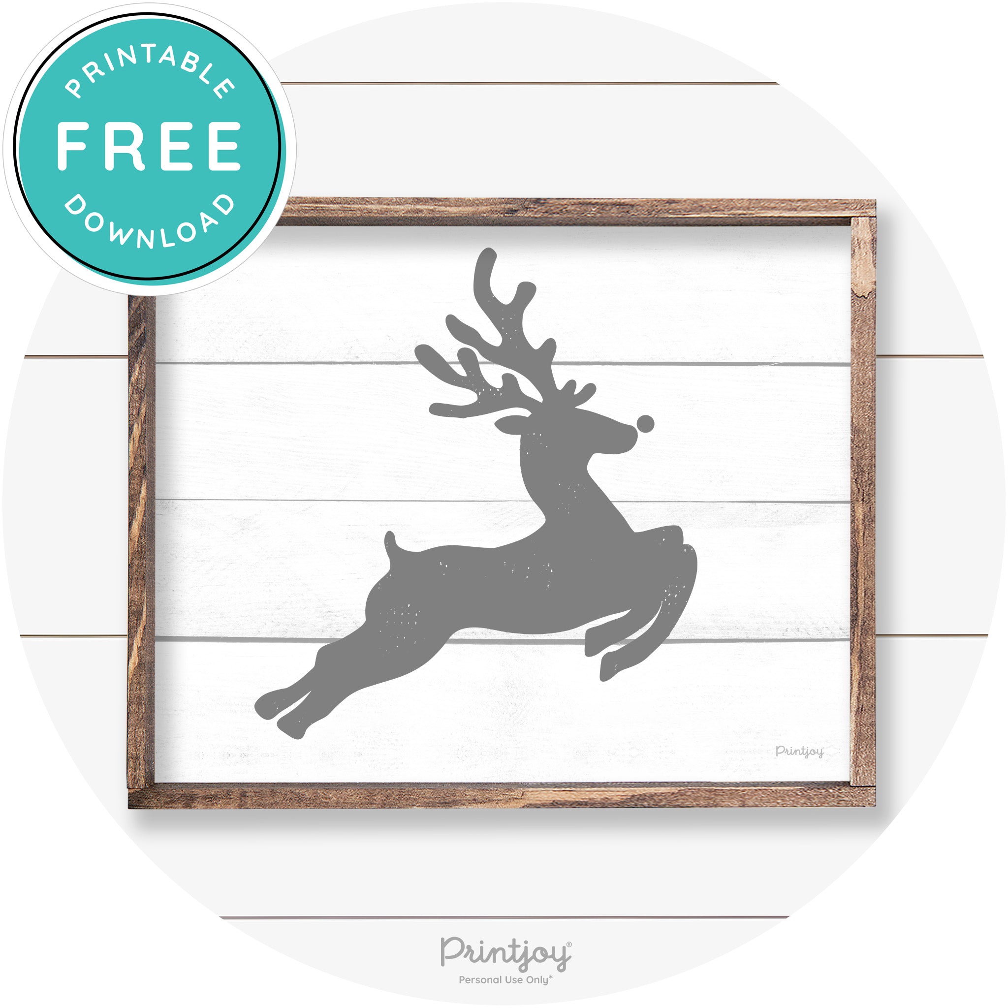 Flying Reindeer Silhouette Christmas Farmhouse Wall Art Free Printable - Printjoy