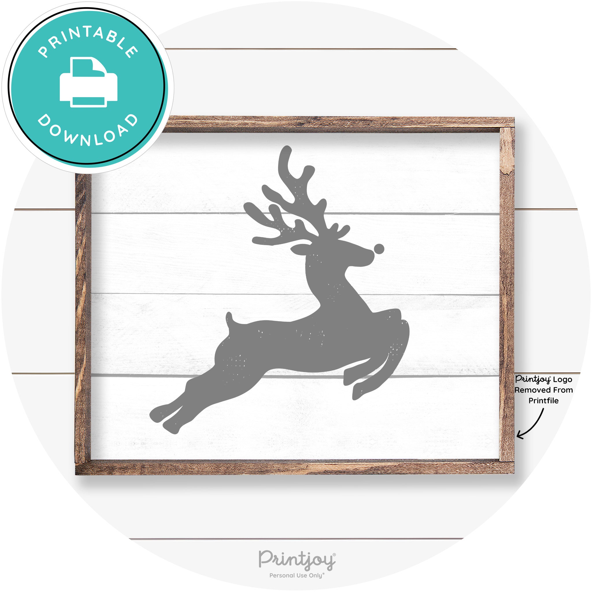 Flying Reindeer Silhouette Christmas Farmhouse Wall Art Free Printable - Printjoy