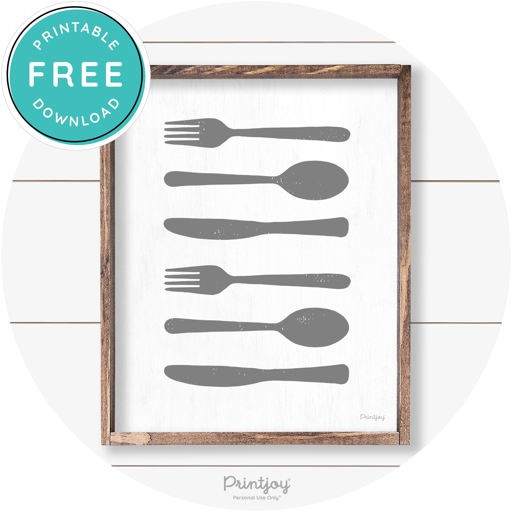 Fork Spoon Knife Pattern Farmhouse Kitchen Wall Art Free Printable - Printjoy