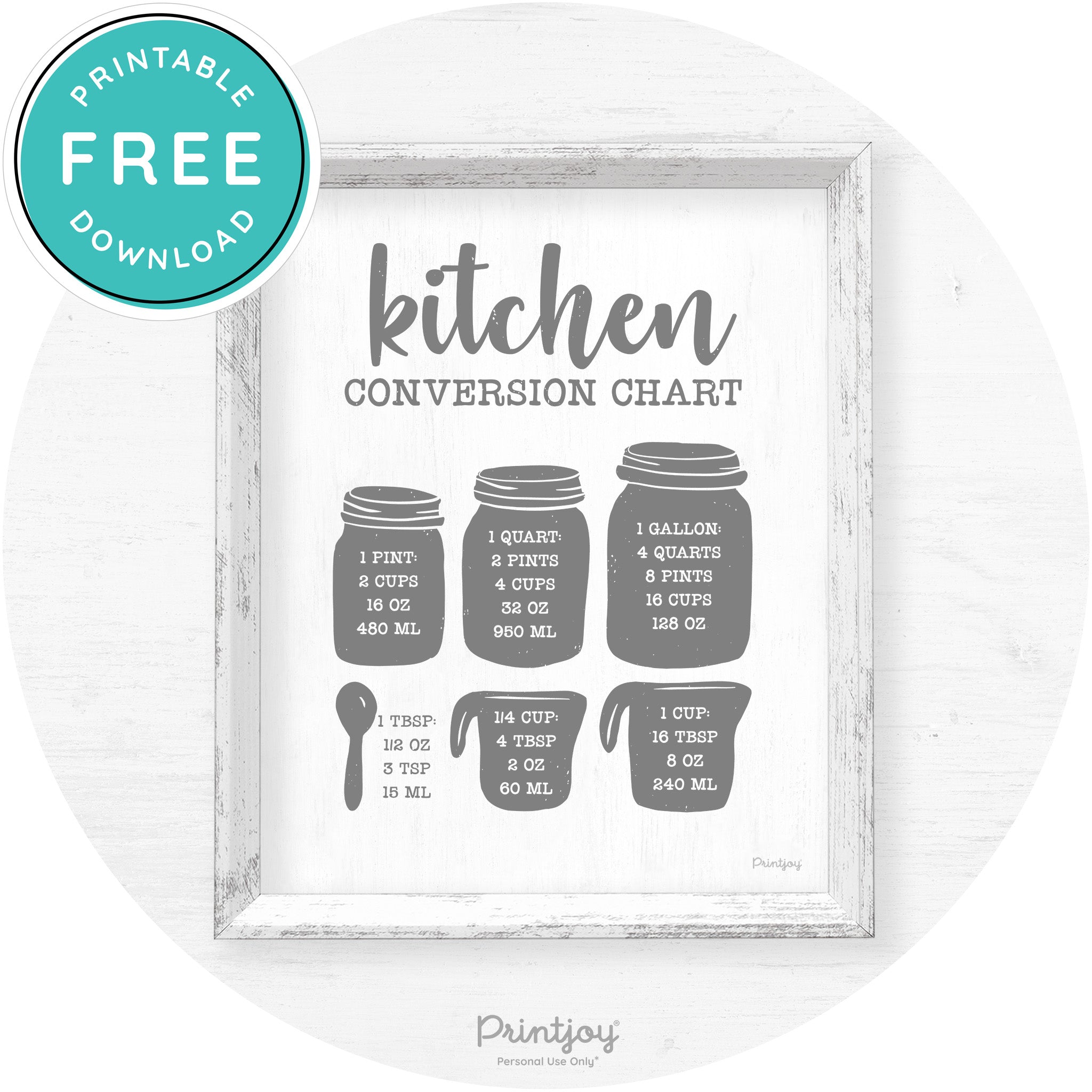 Measuring Cups Kitchen Conversion Chart Farmhouse Art Free Printable - Printjoy