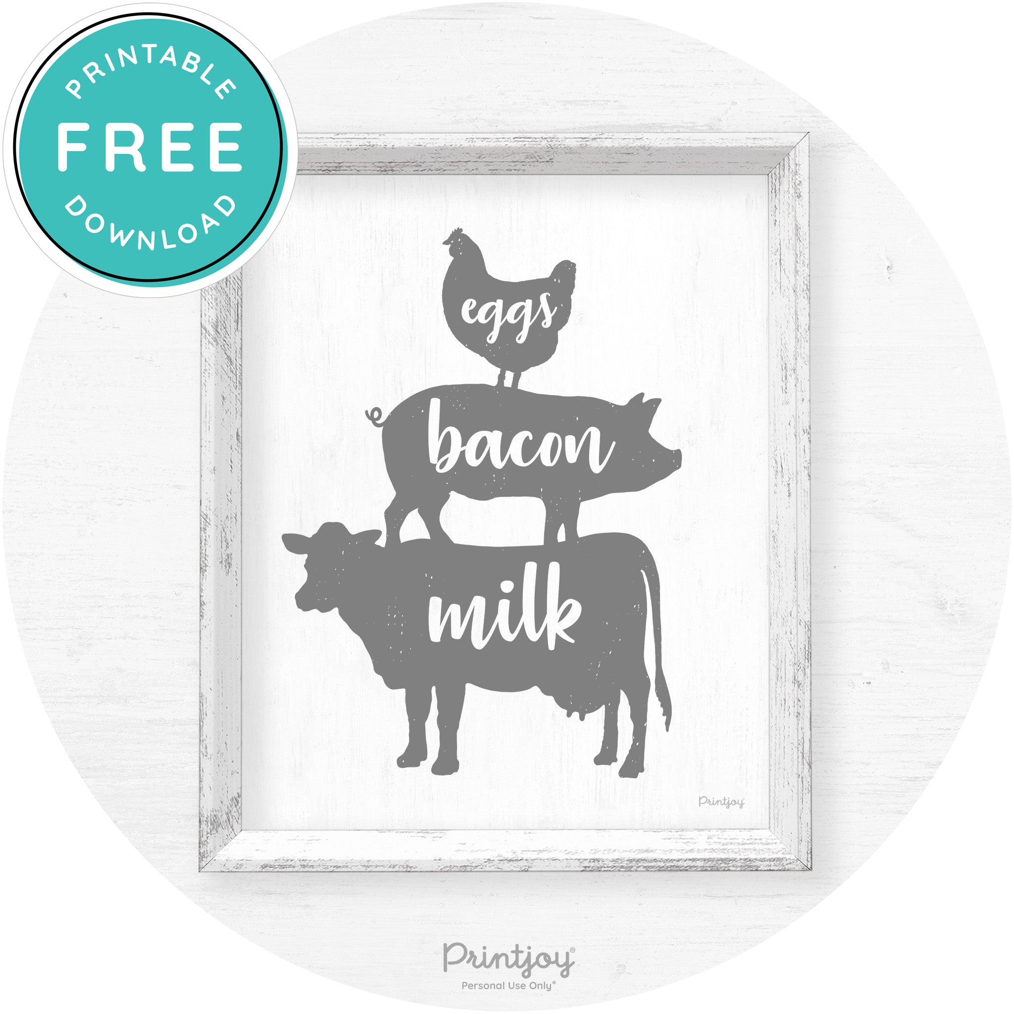 Stacked Farm Animals Eggs Bacon Milk Farmhouse Art Free Printable - Printjoy