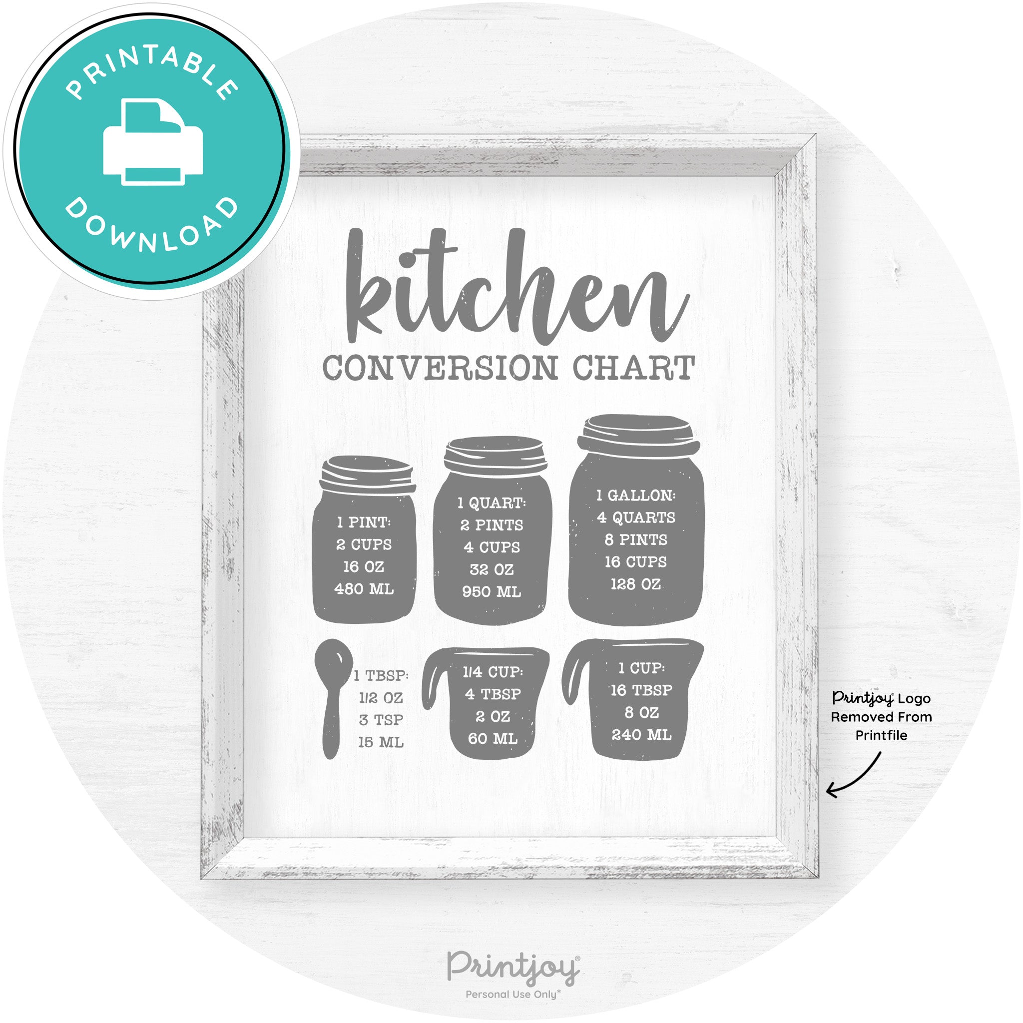 Measuring Cups Kitchen Conversion Chart Farmhouse Art Free Printable - Printjoy