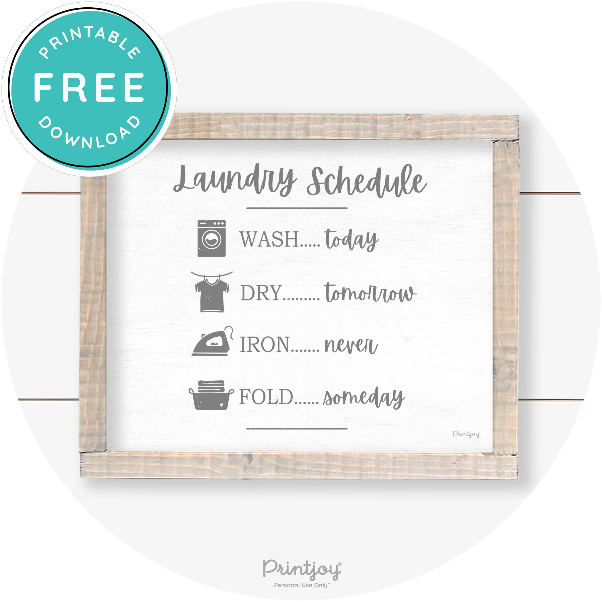 Laundry Schedule Funny Cute Farmhouse Wall Art Decor Free Printable - Printjoy