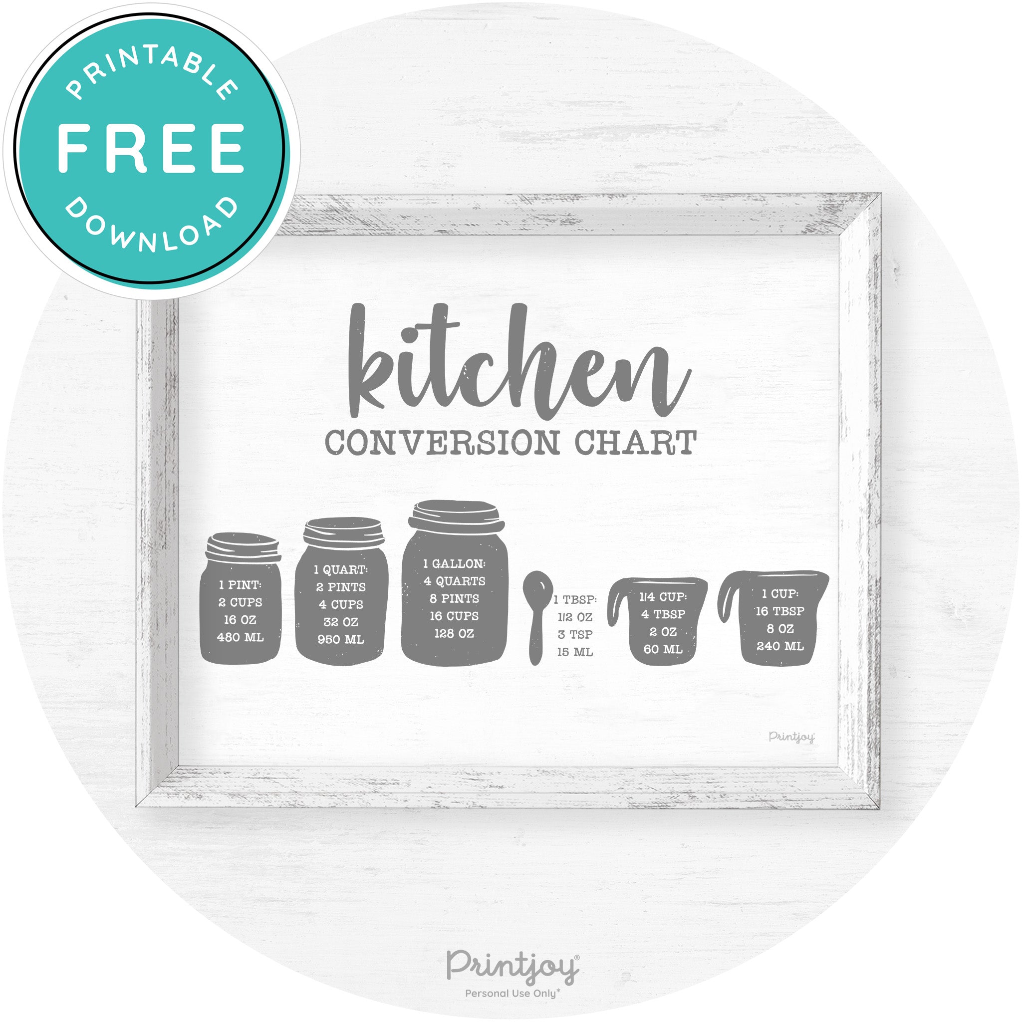 Measuring Cups Kitchen Conversion Chart Farmhouse Art Free Printable - Printjoy