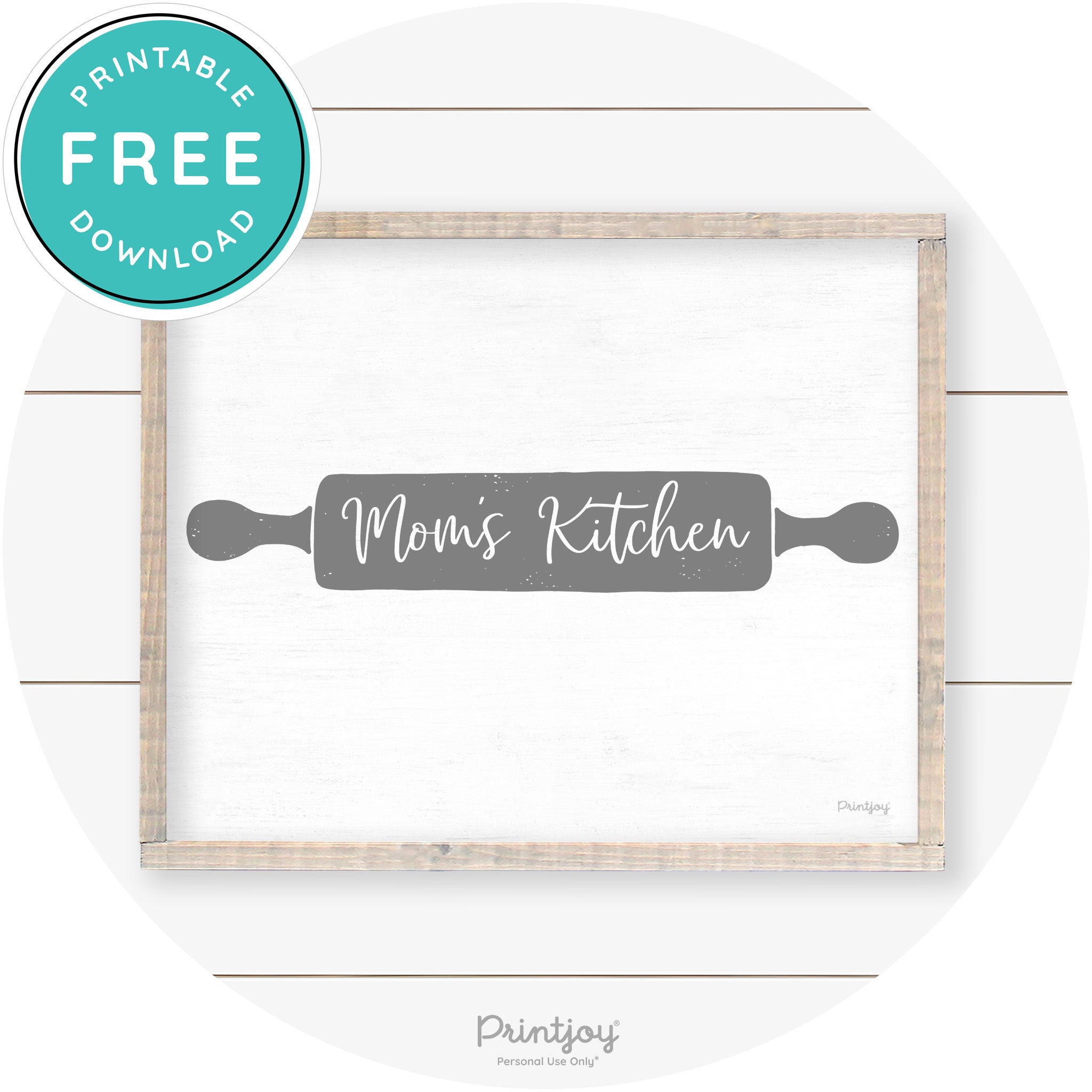 Mom's Kitchen Rolling Pin Cute Farmhouse Wall Art Free Printable - Printjoy