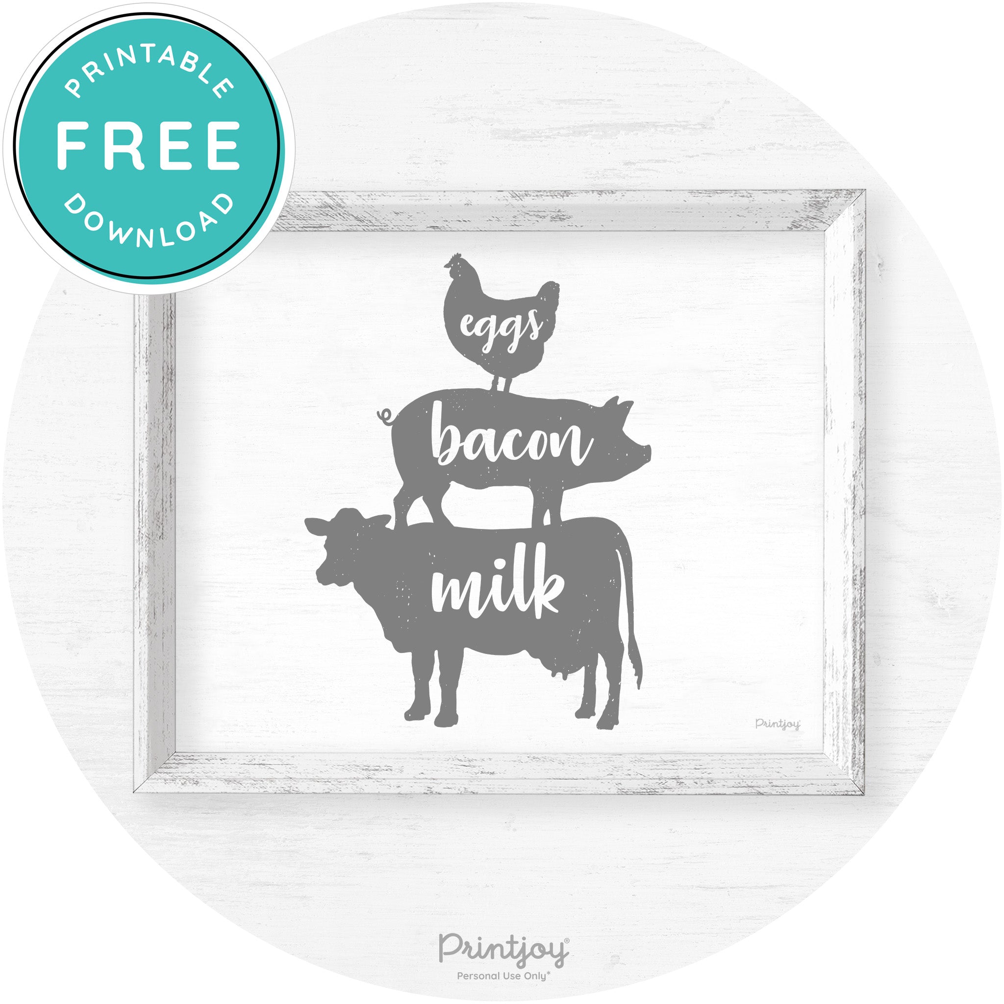 Stacked Farm Animals Eggs Bacon Milk Farmhouse Art Free Printable - Printjoy