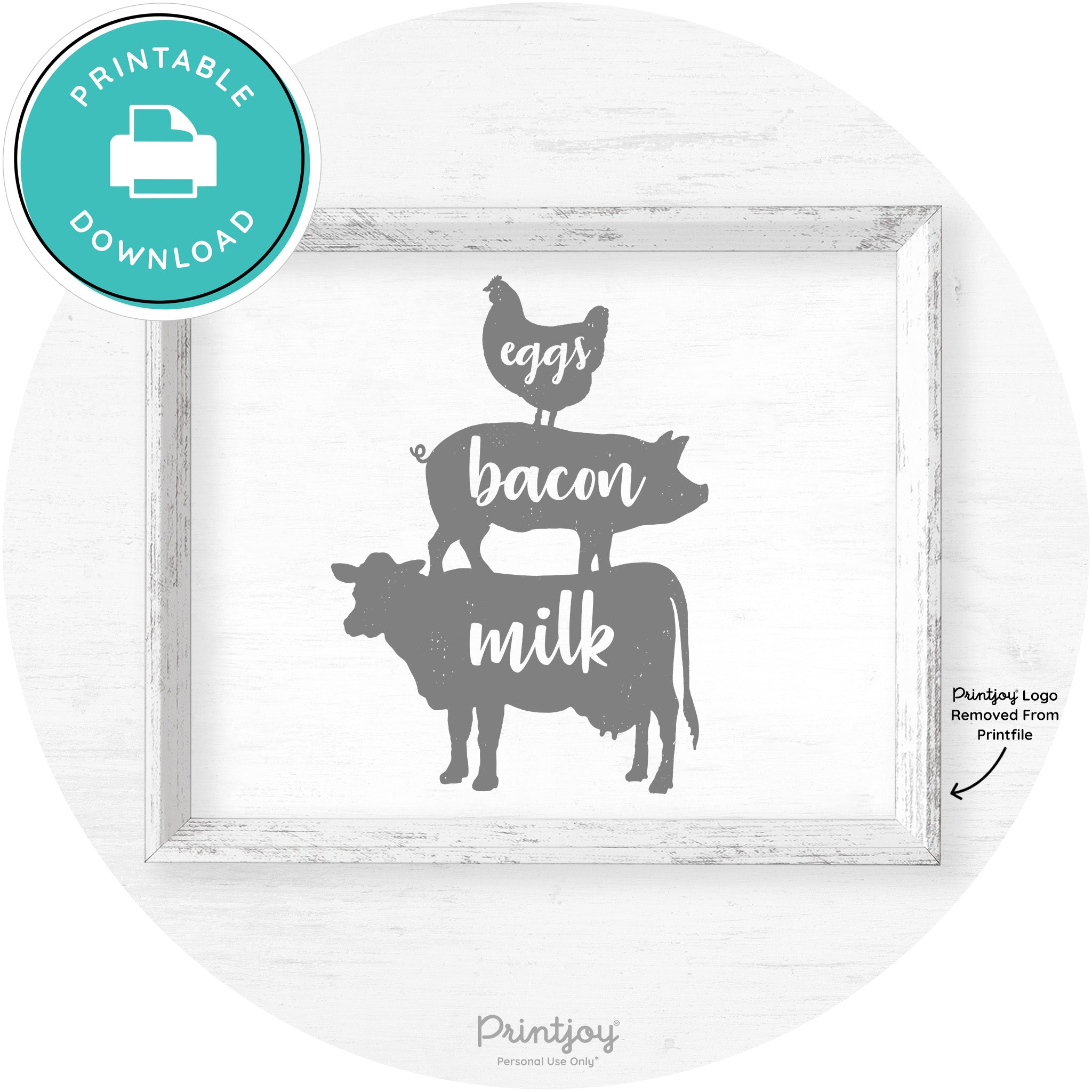 Stacked Farm Animals Eggs Bacon Milk Farmhouse Art Free Printable - Printjoy