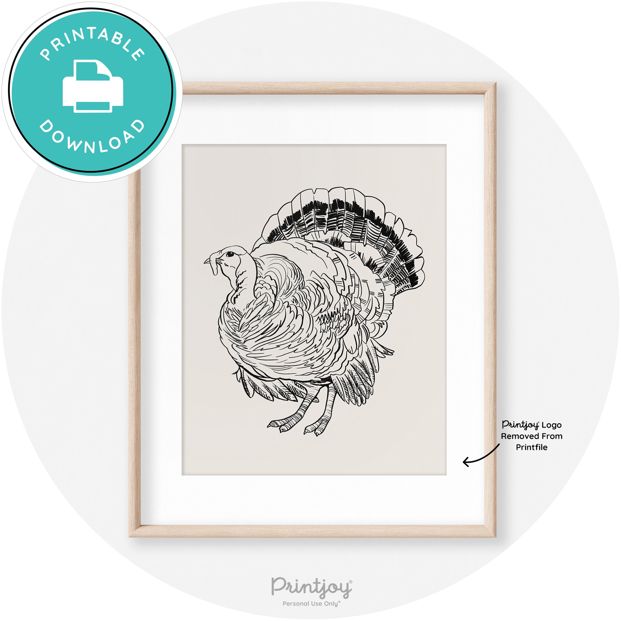 Turkey Drawing Thanksgiving Transitional Wall Art Decor Free Printable - Printjoy