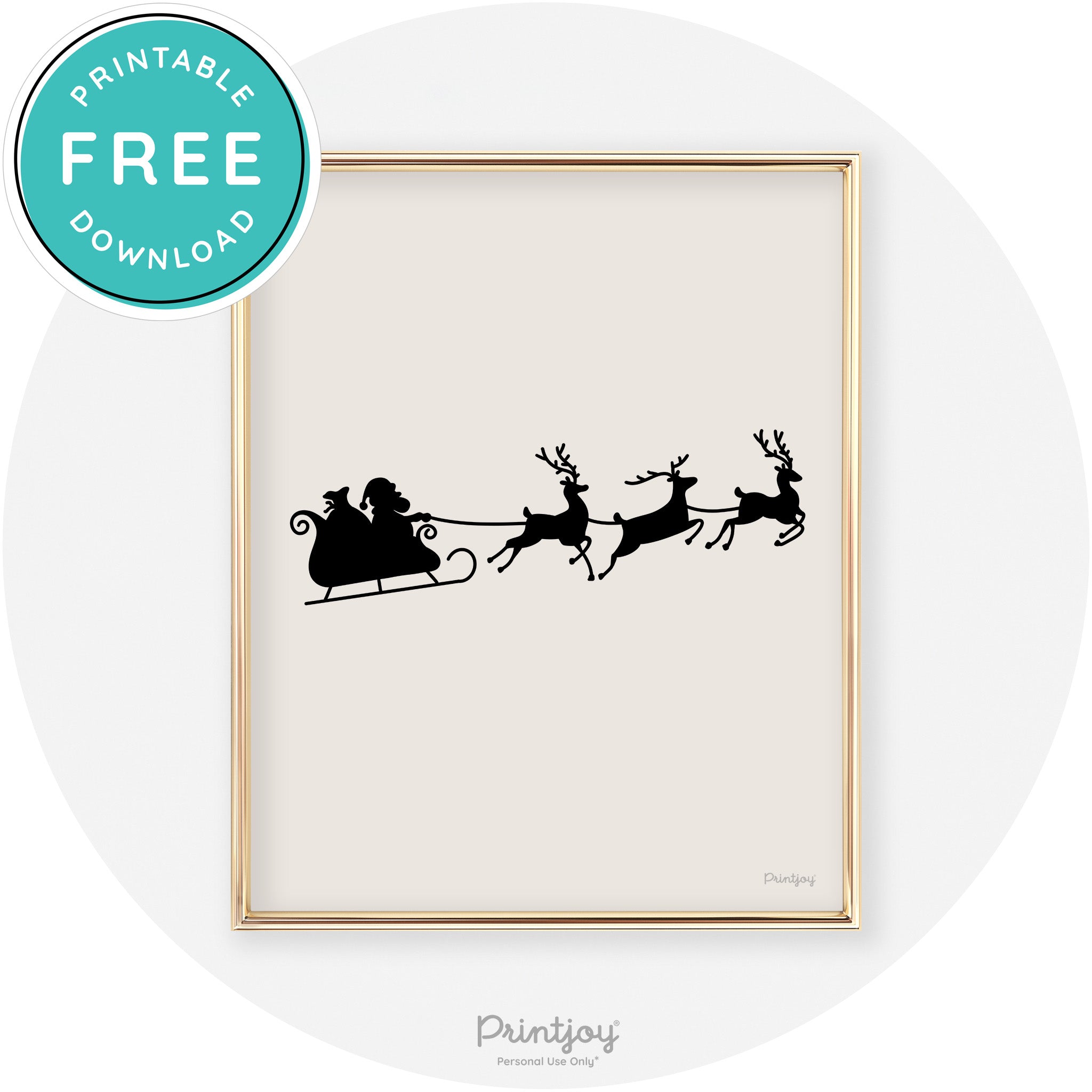 Santa Sleigh Reindeer Silhouette Cute Chic Wall Art Free Printable