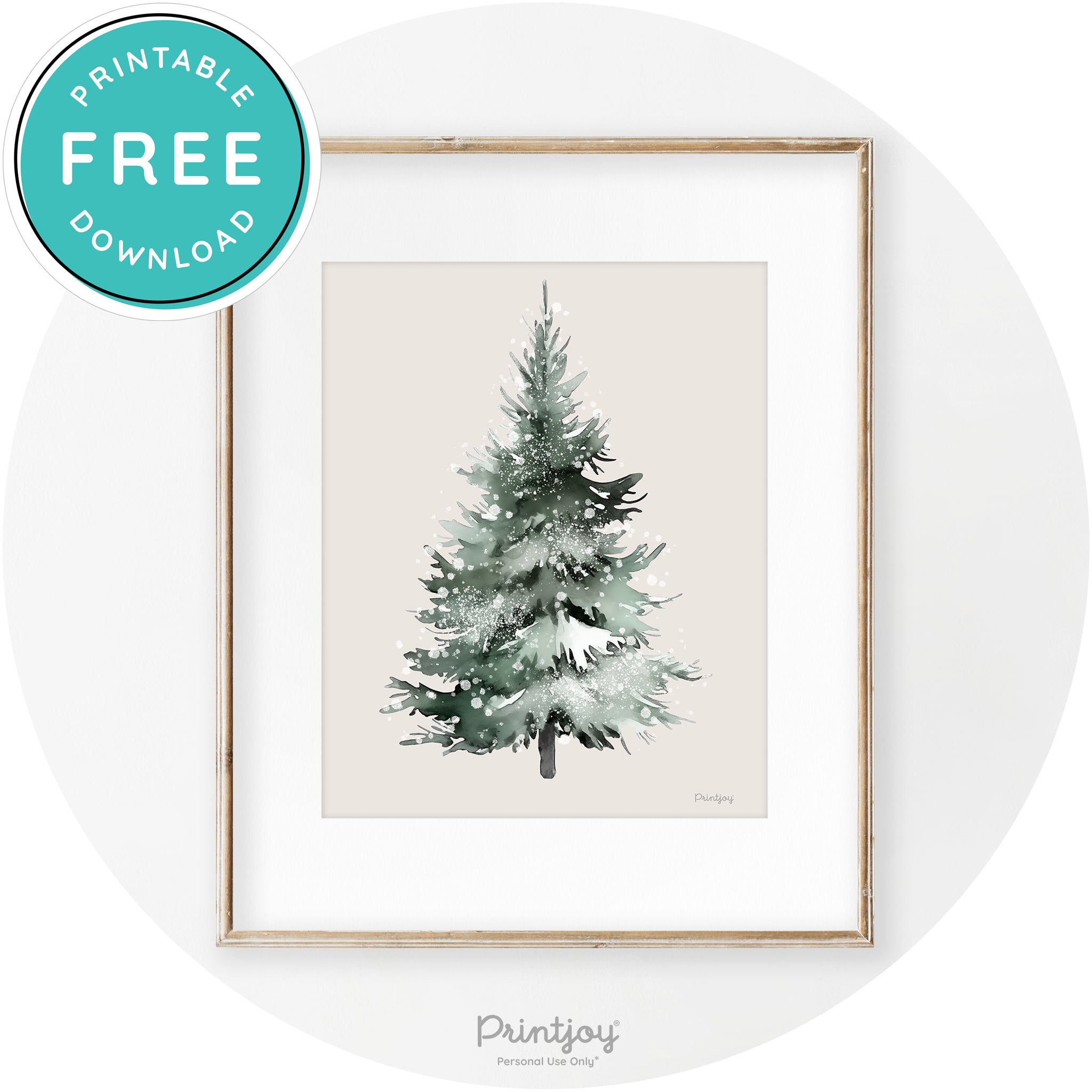 Snowy Christmas Tree Watercolor Transitional Wall Art Free Printable - Printjoy