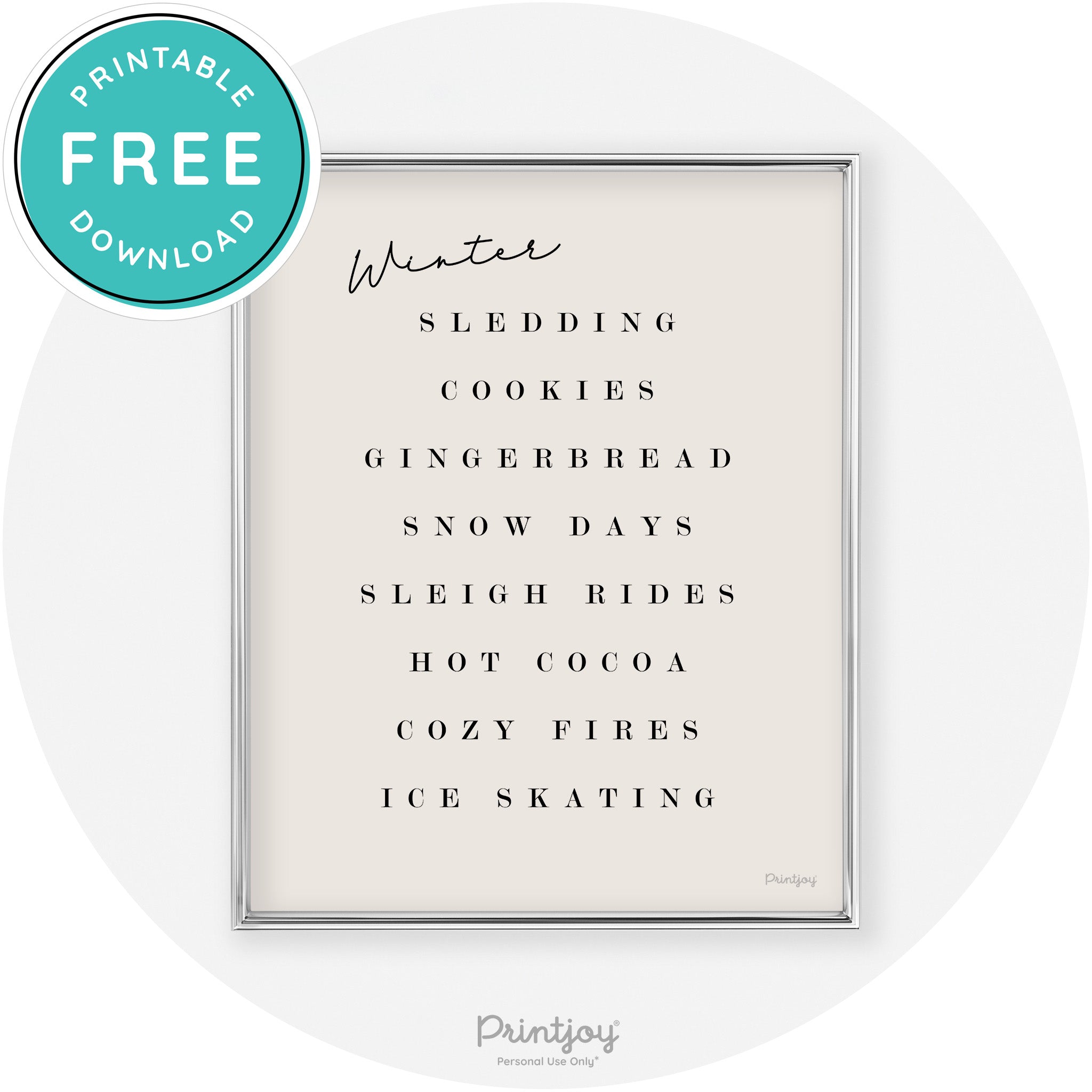 Winter Favorite Things Modern Chic Wall Art Decor Free Printable