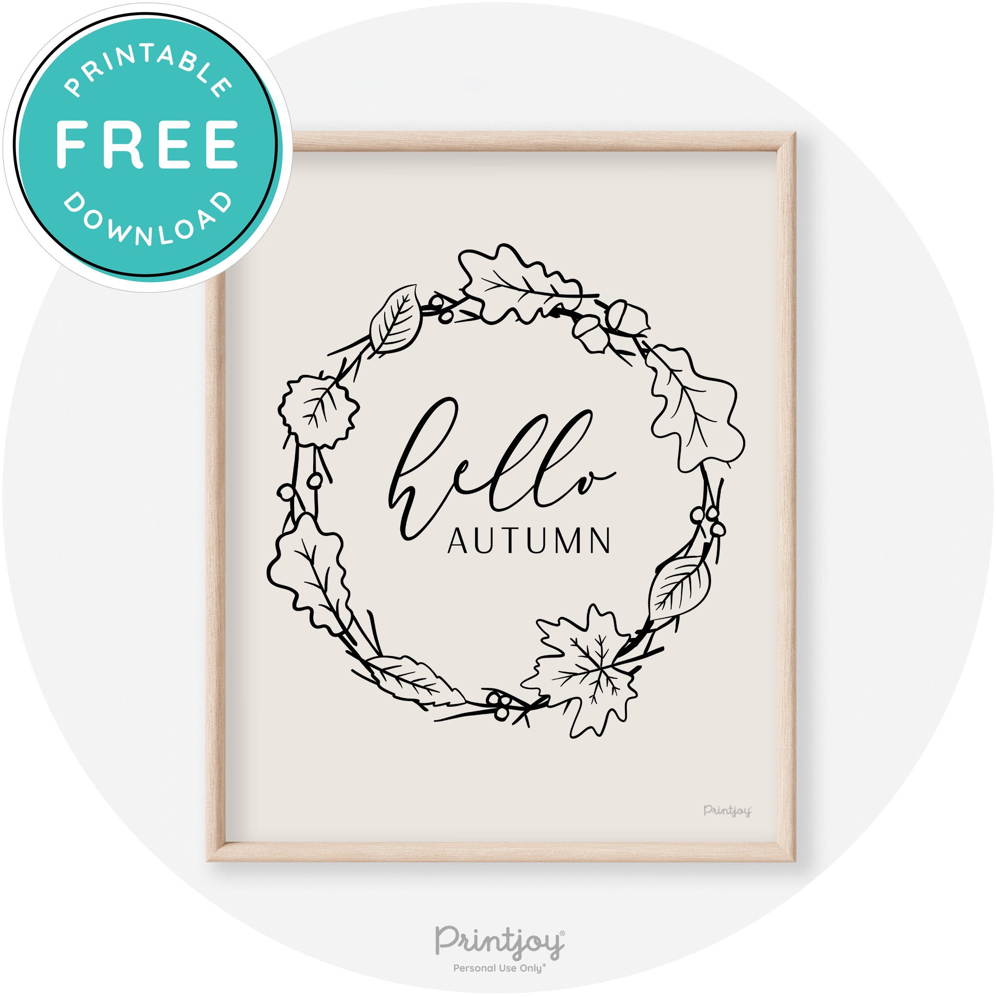 Hello Autumn Fall Wreath Transitional Decor Wall Art Free Printable - Printjoy