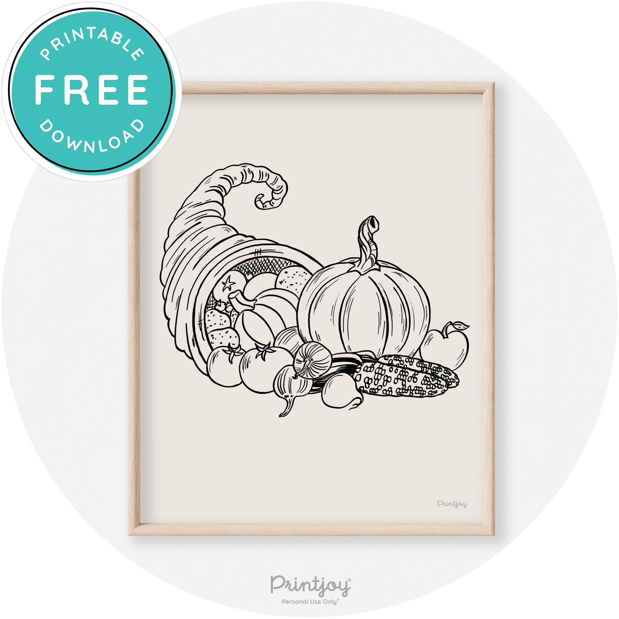Cornucopia Drawing Thanksgiving Transitional Wall Art Free Printable