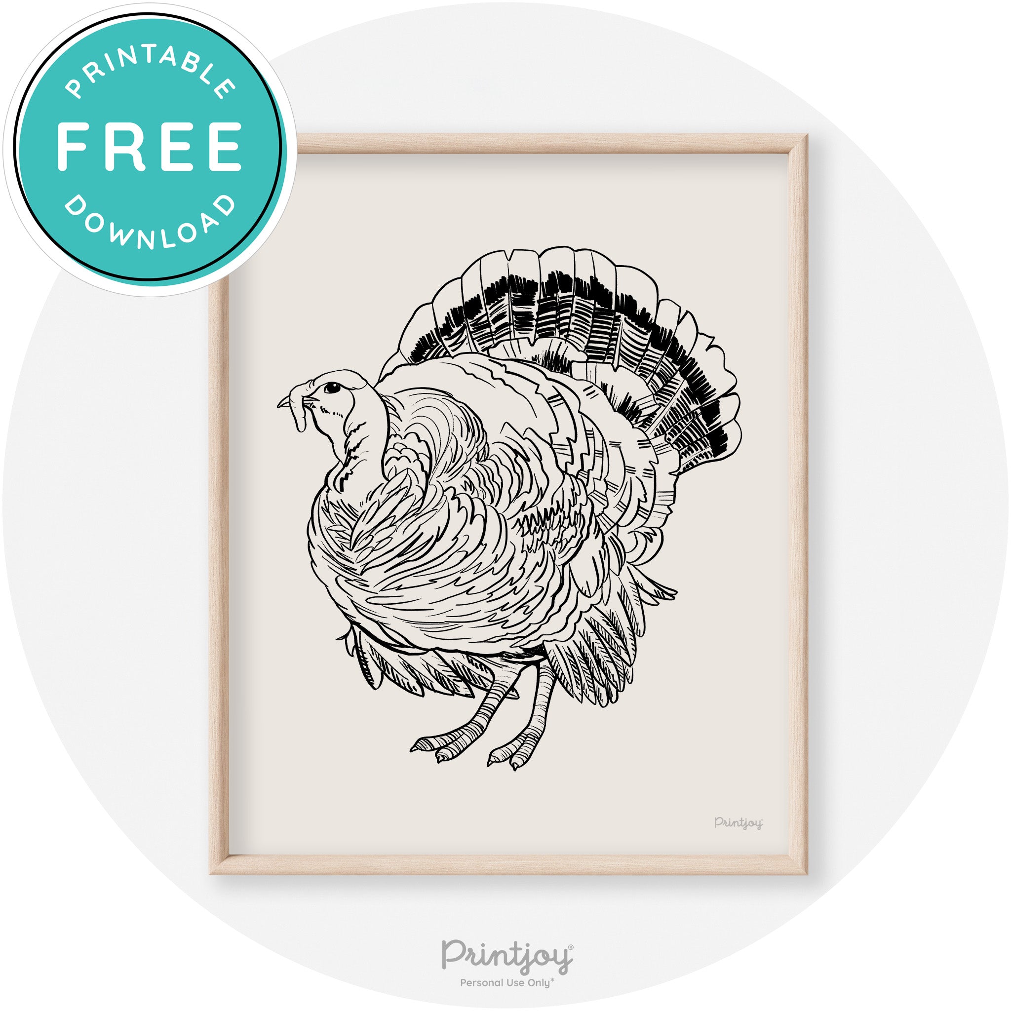 Turkey Drawing Thanksgiving Transitional Wall Art Decor Free Printable