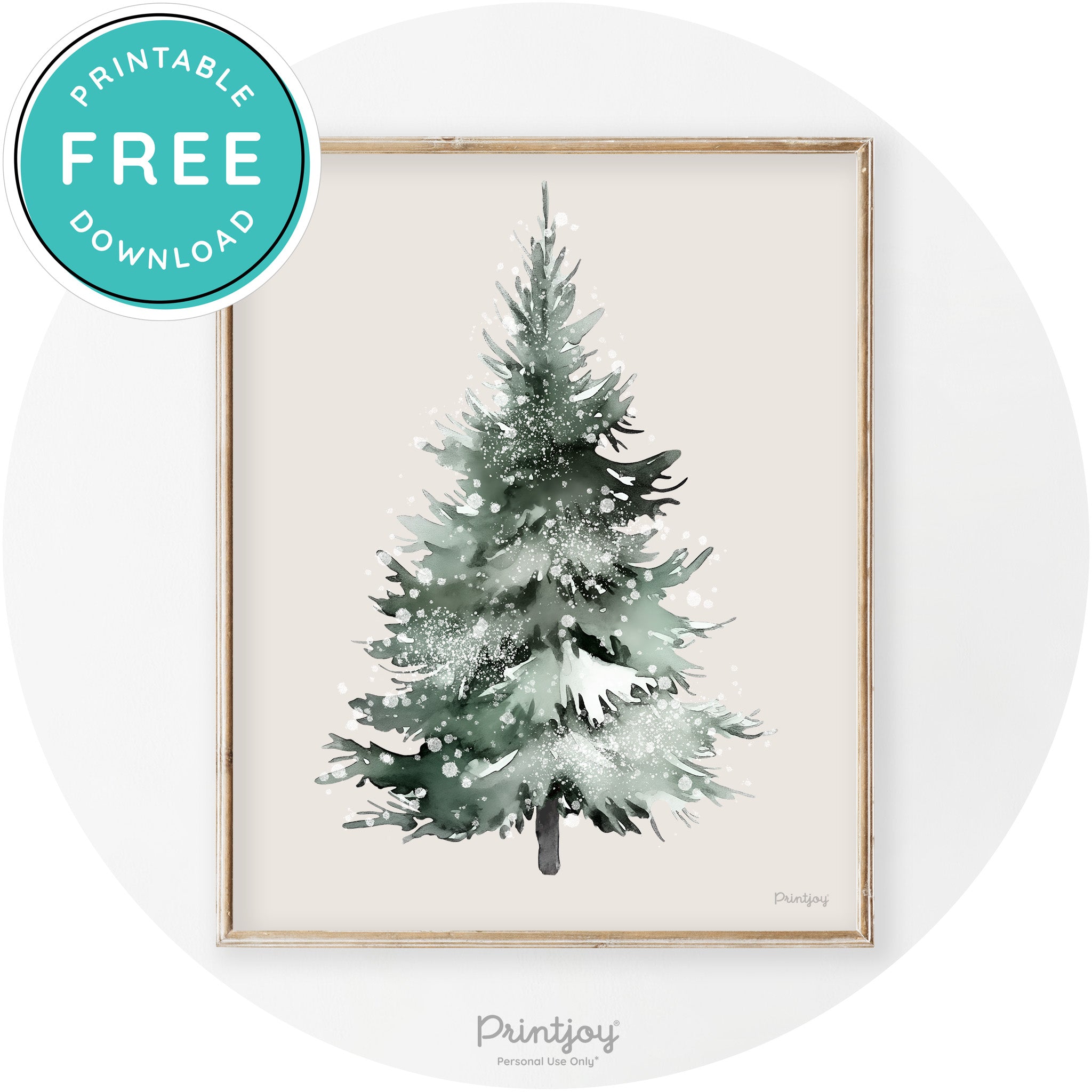 Snowy Christmas Tree Watercolor Transitional Wall Art Free Printable - Printjoy