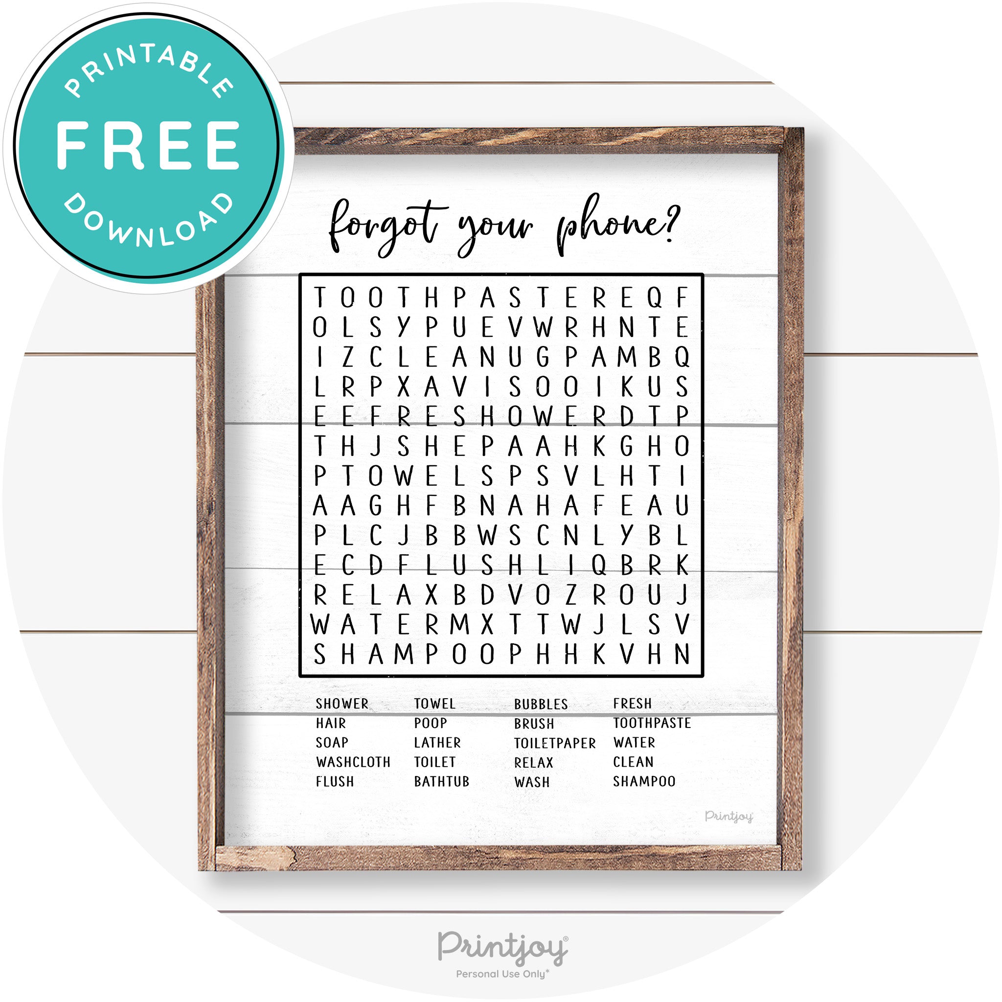Forgot Your Phone Word Search Funny Bathroom Art Free Printable
