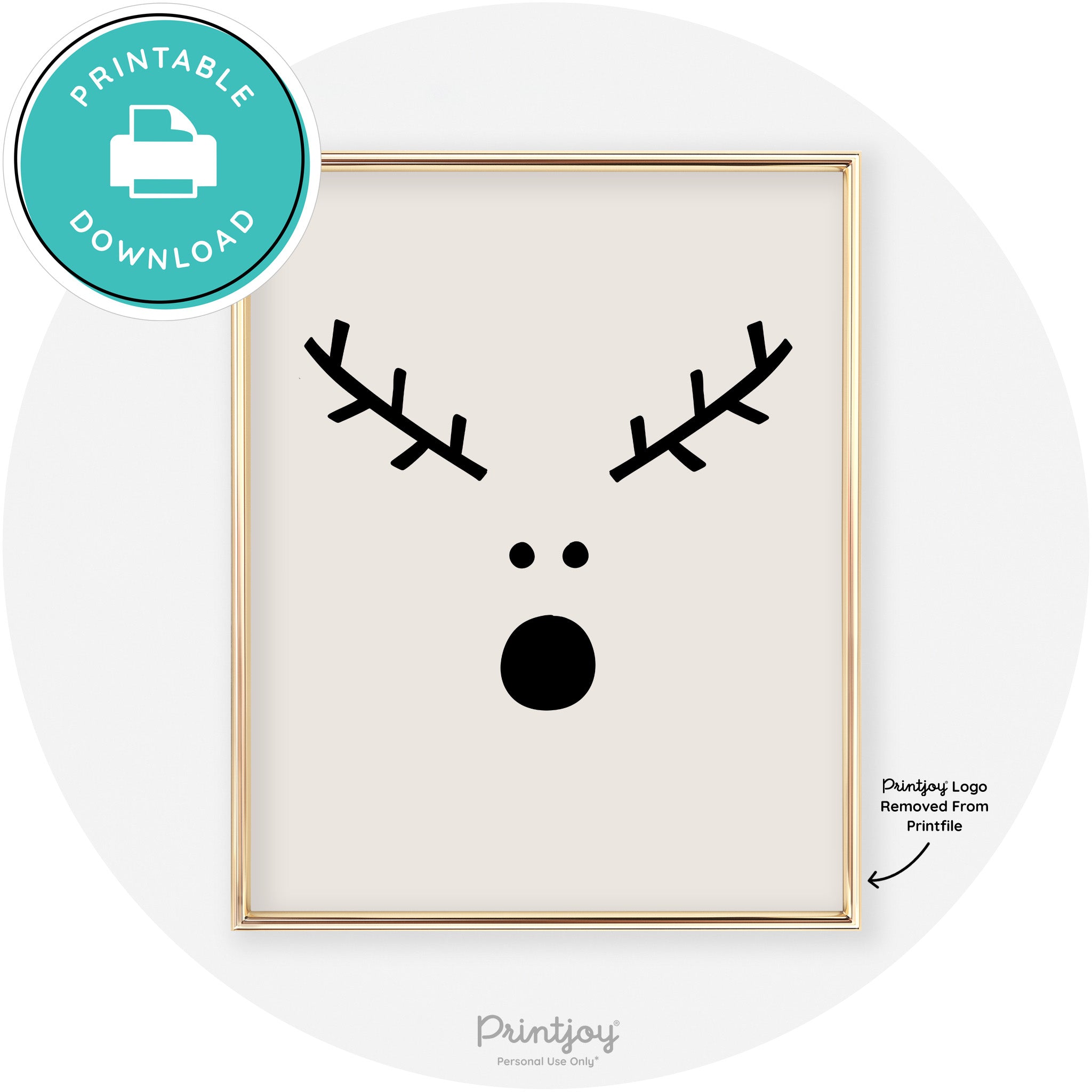 Simple Rudolph Reindeer Face Cute Chic Wall Art Free Printable