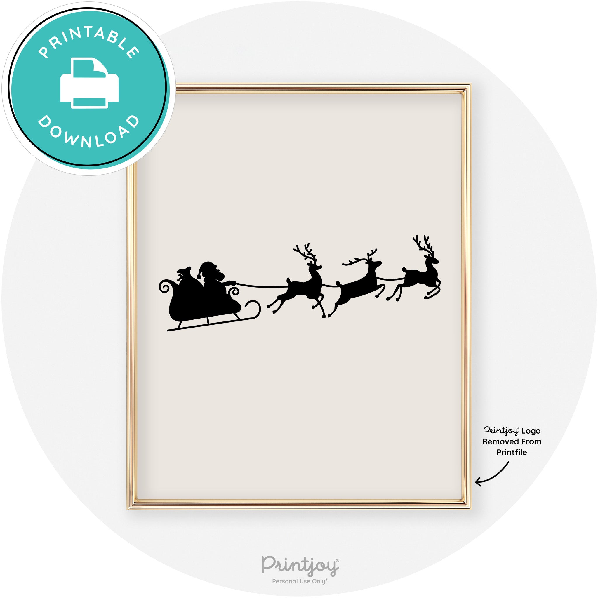 Santa Sleigh Reindeer Silhouette Cute Chic Wall Art Free Printable