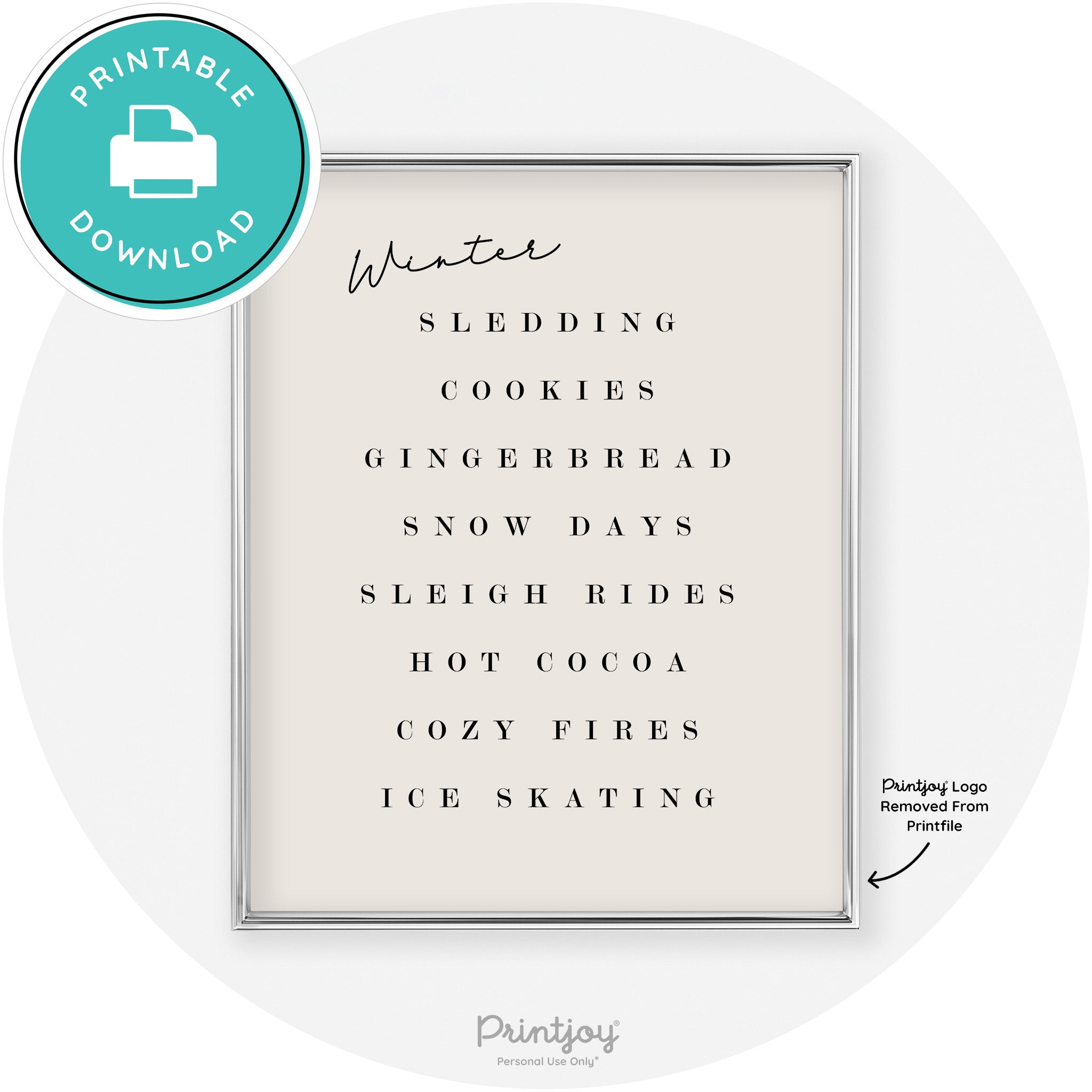 Winter Favorite Things Modern Chic Wall Art Decor Free Printable