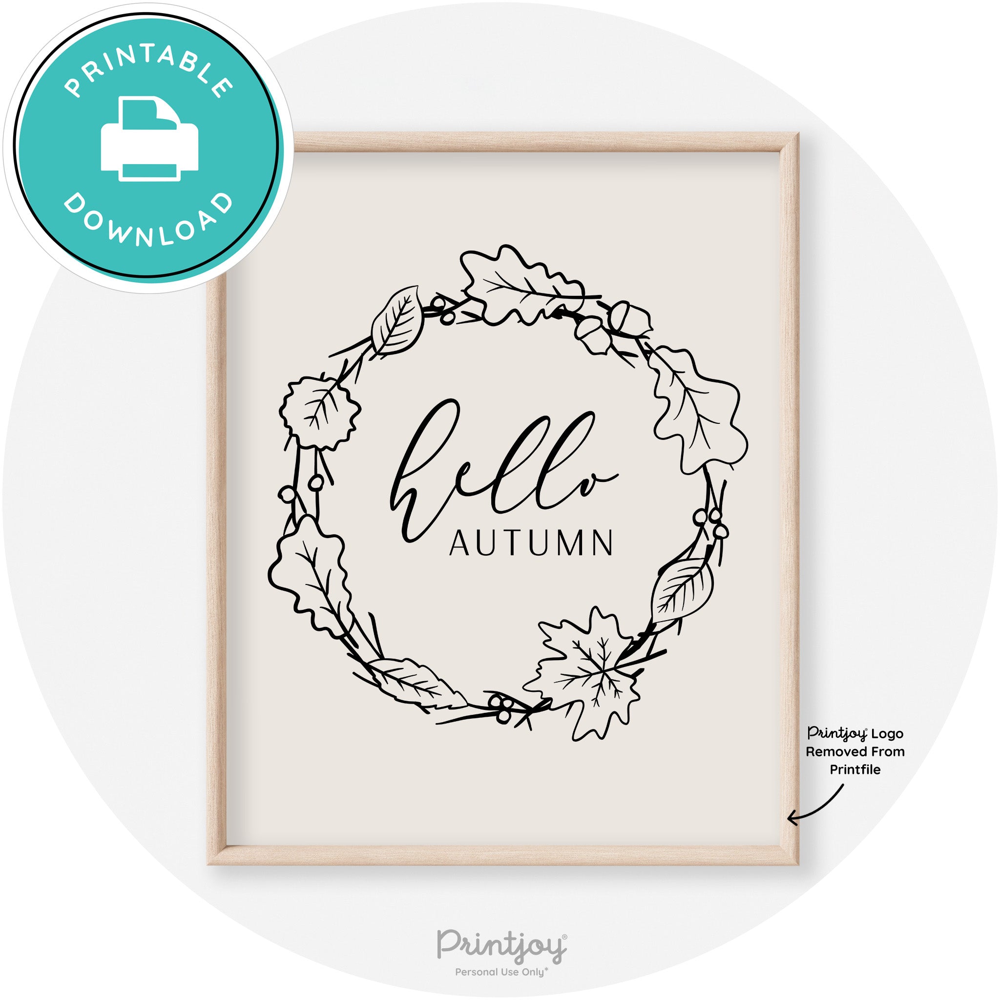 Hello Autumn Fall Wreath Transitional Decor Wall Art Free Printable - Printjoy